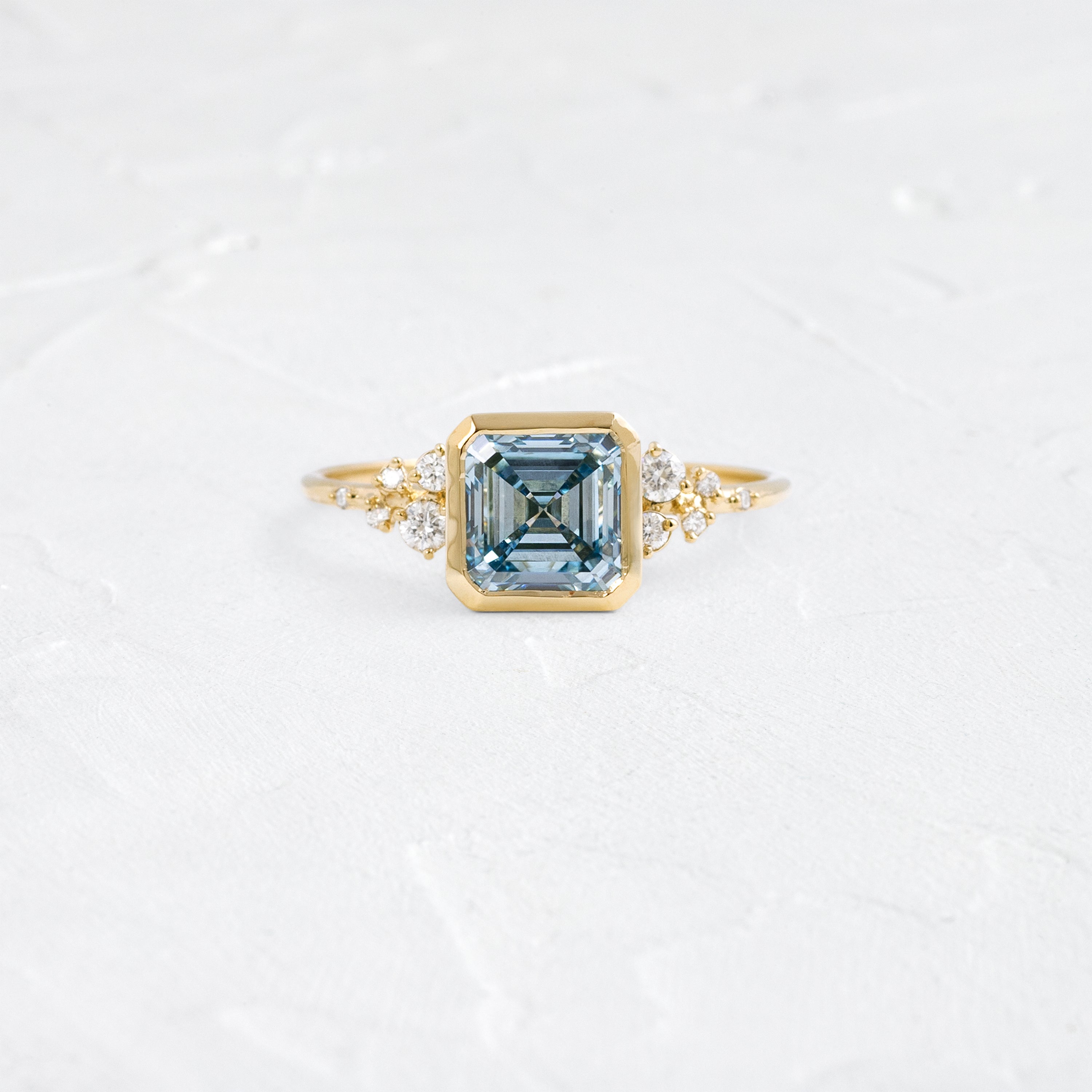 Bezel Snowdrift Ring, 2.01ct. Lab-Grown Asscher Cut Blue Diamond