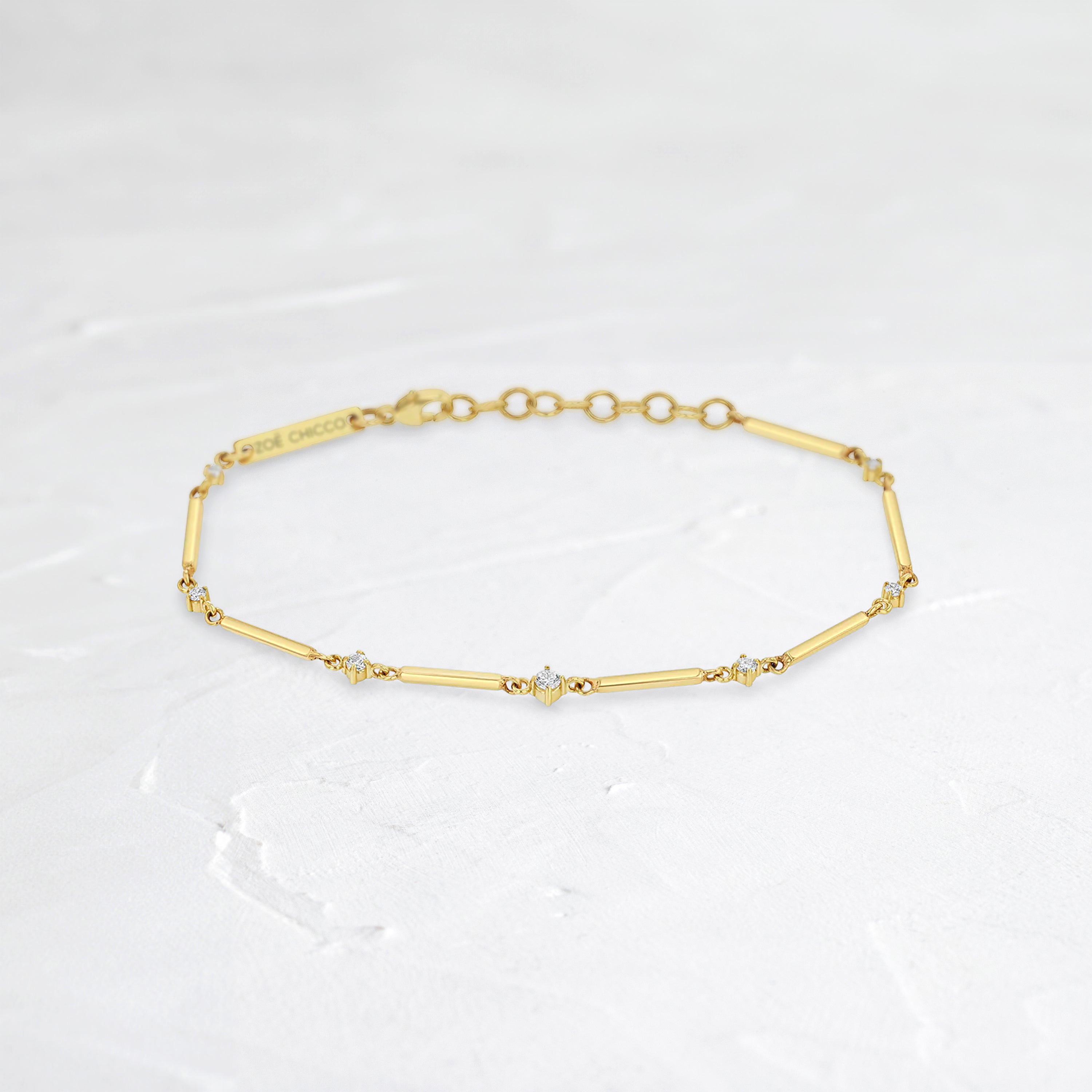 14k Gold Bar & Graduated Prong Diamond Bracelet - In Stock | Zoe