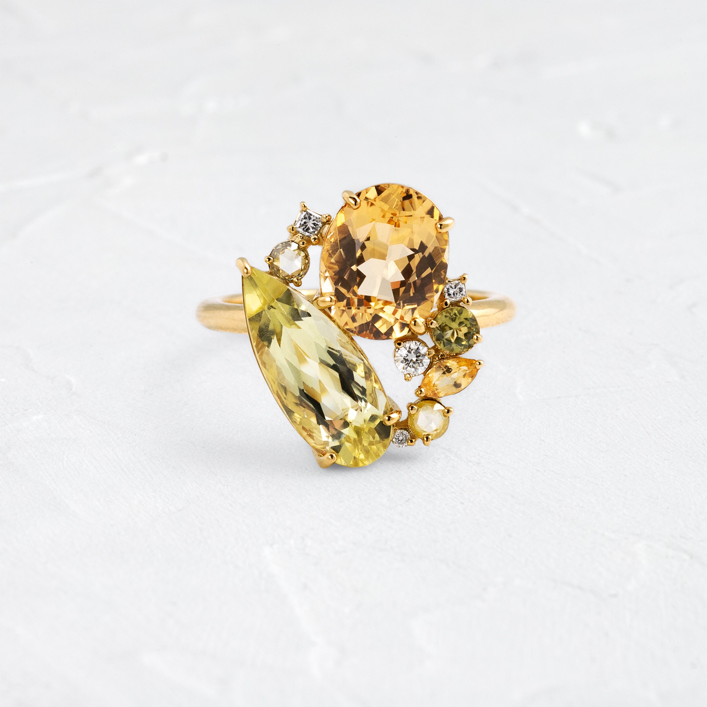 Brocade Ring, 4.9ctw. Golden Beryl and Golden Topaz | Melanie