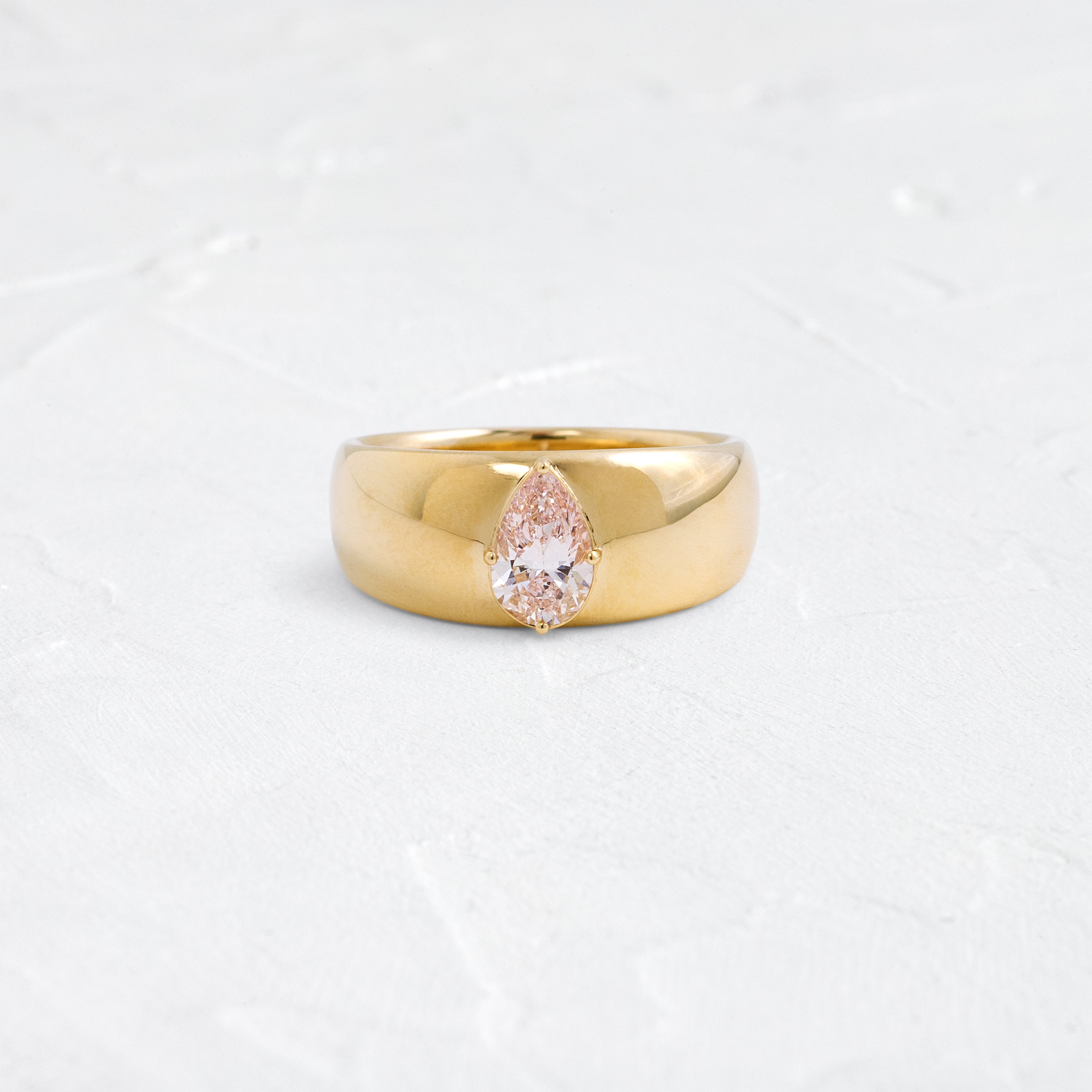 Solitaire Cigar Band in Pear, 0.72ct. Lab-Grown Pink Diamond