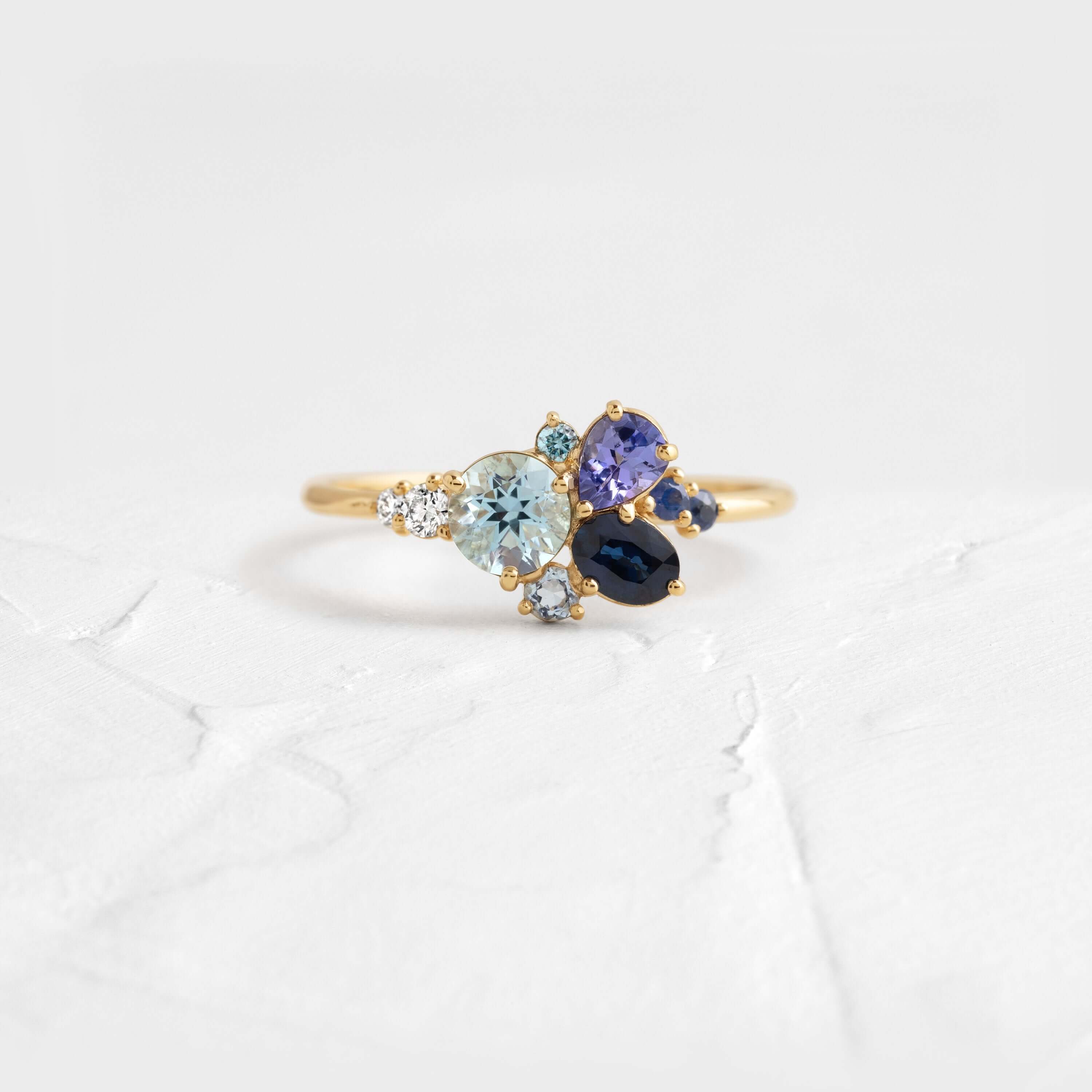 Clear Water Ring Aquamarine and Sapphire Cluster Ring Melanie