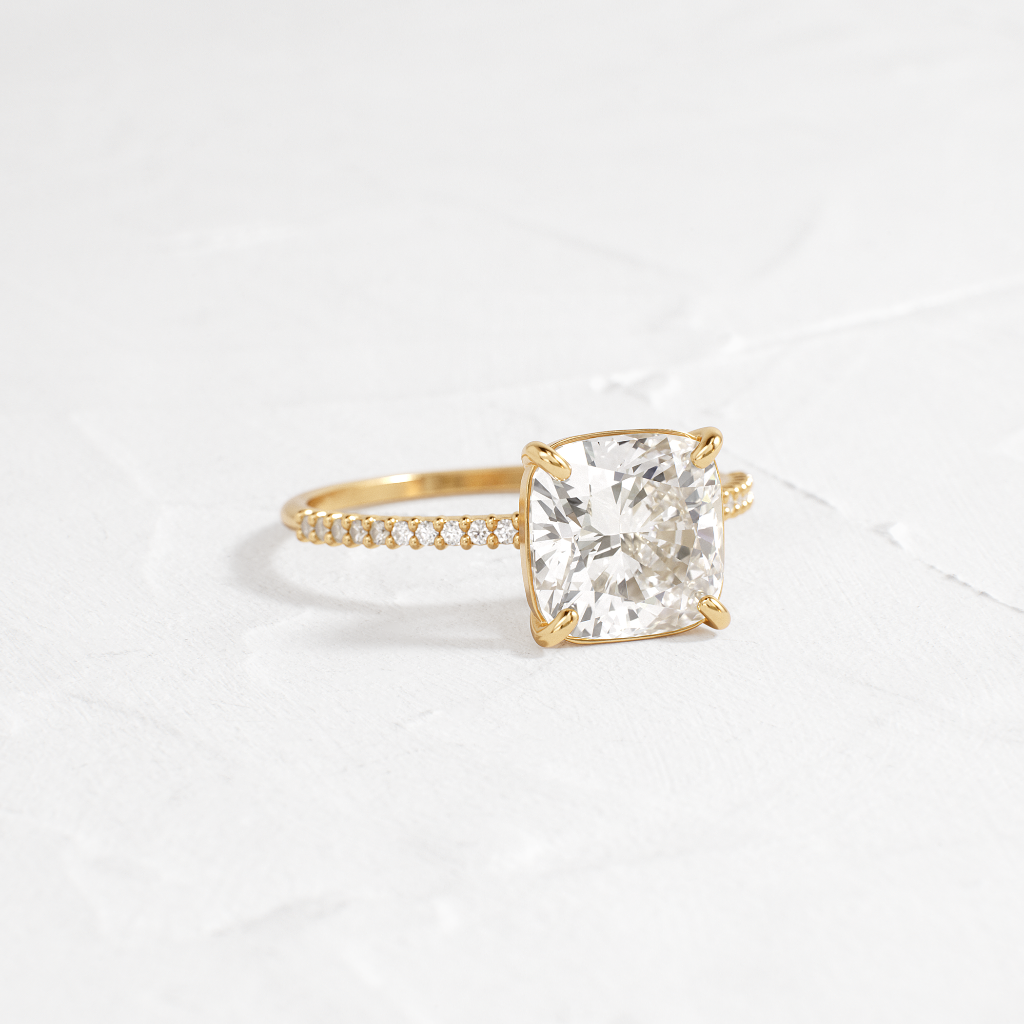 Whisper Ring with Pave Band, Cushion Cut | Handcrafted Engagement