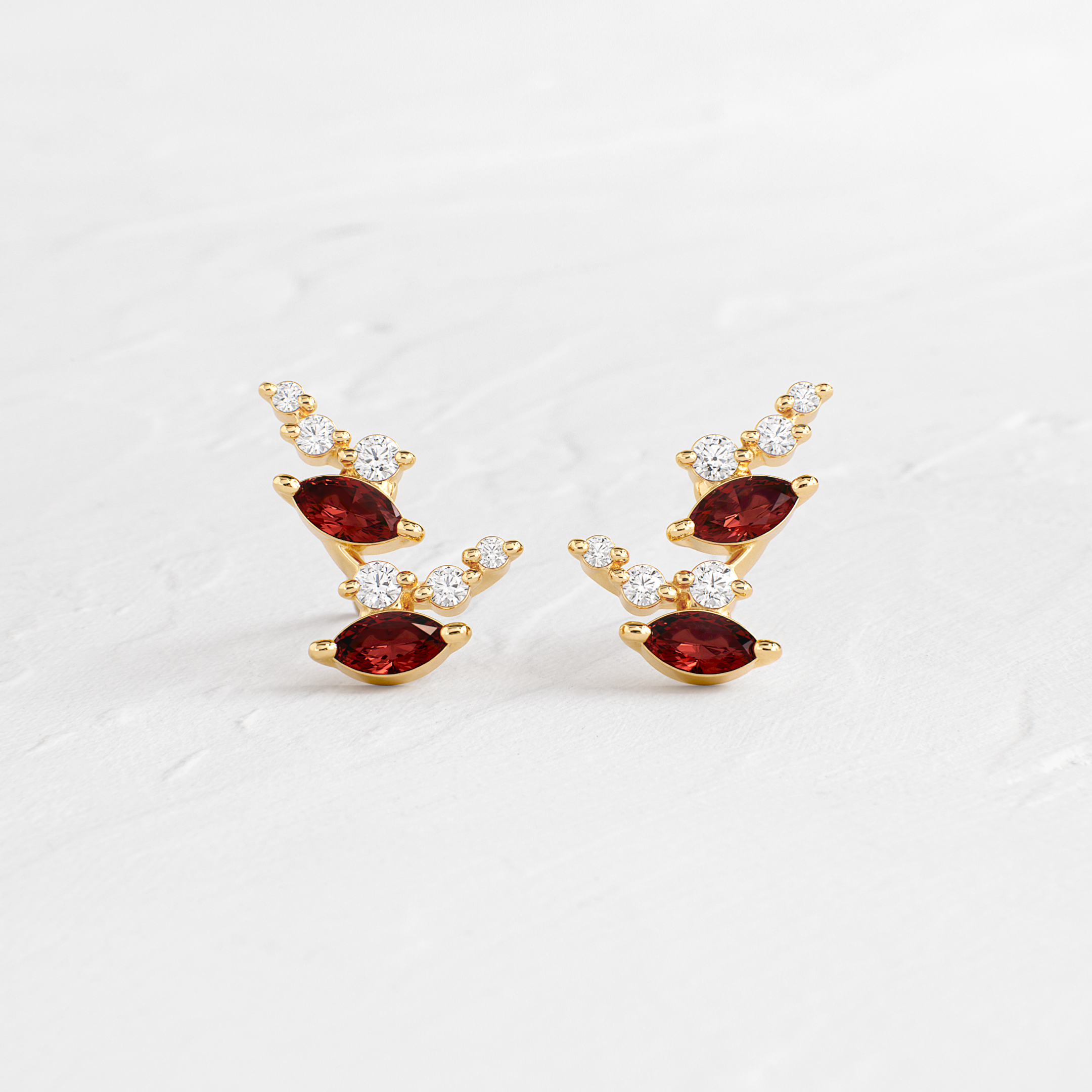 アクセサリー CARINA PIERCE Unfurl Climber Studs in Garnet | Melanie Casey Jewelry