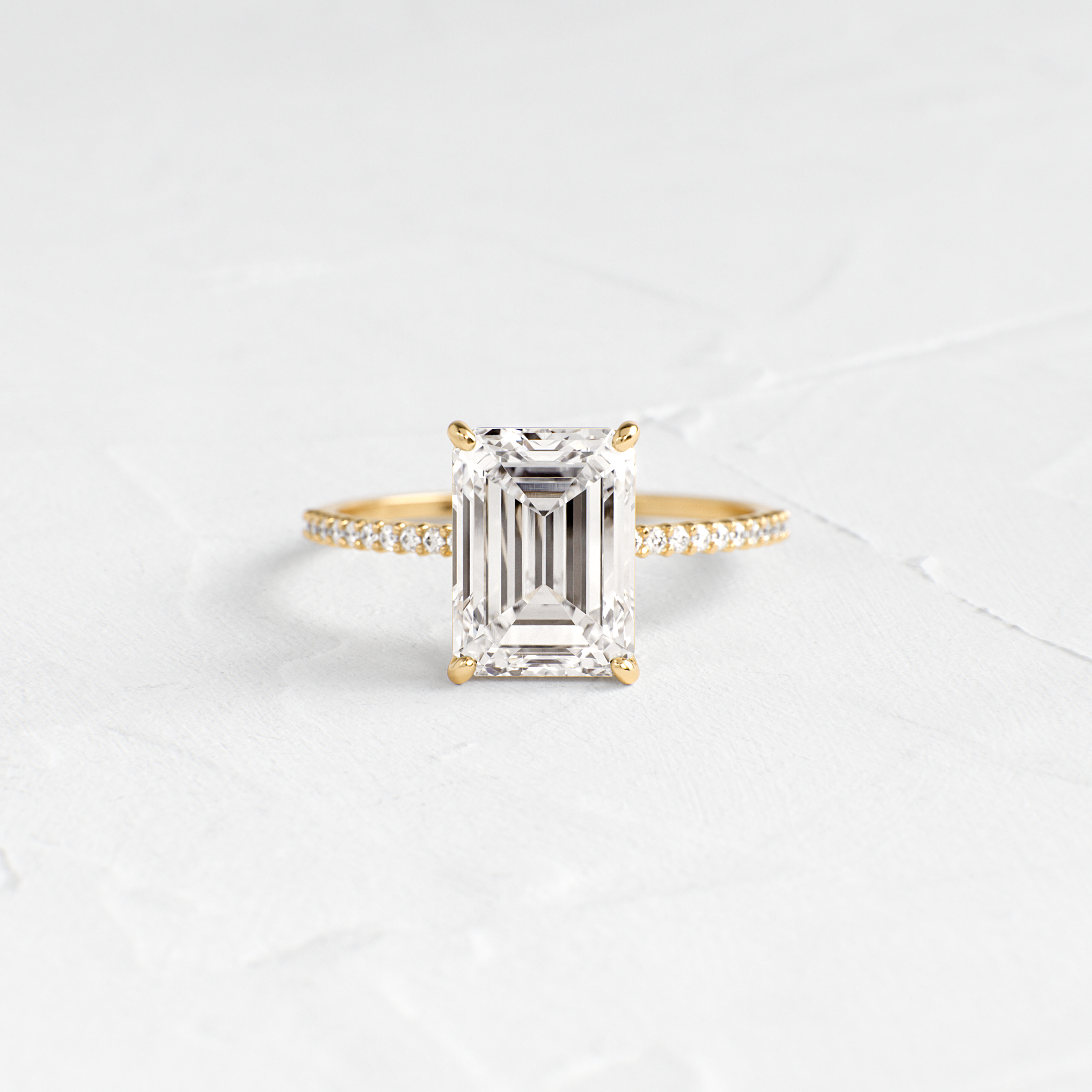 Whisper Ring with Pave Band, Emerald Cut | Melanie Casey
