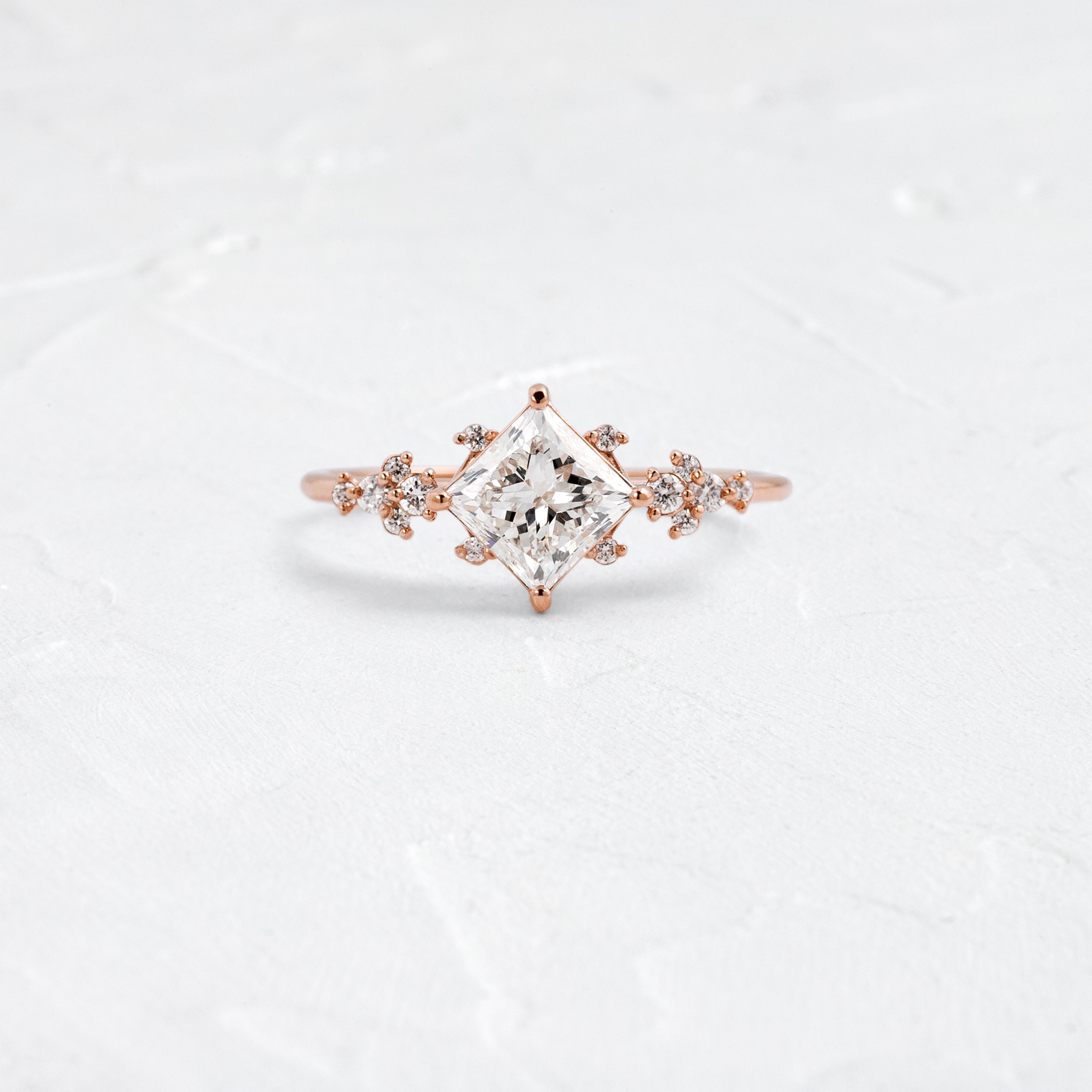 Damask Ring, 1ct. Natural Princess Cut 14k Rose Gold