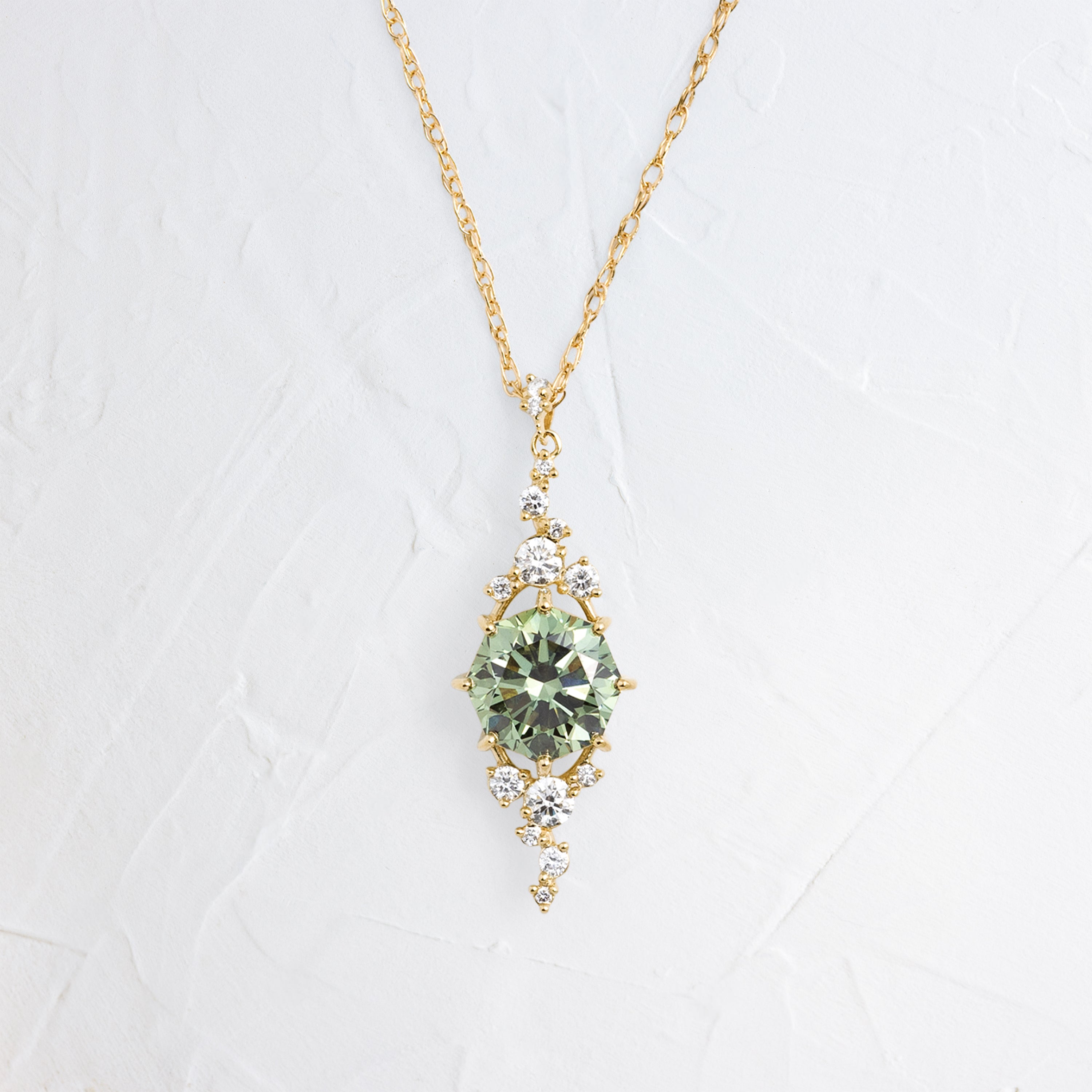 Octagon Drop Cluster Necklace, 2.01ct. Lab-Grown Green Diamond