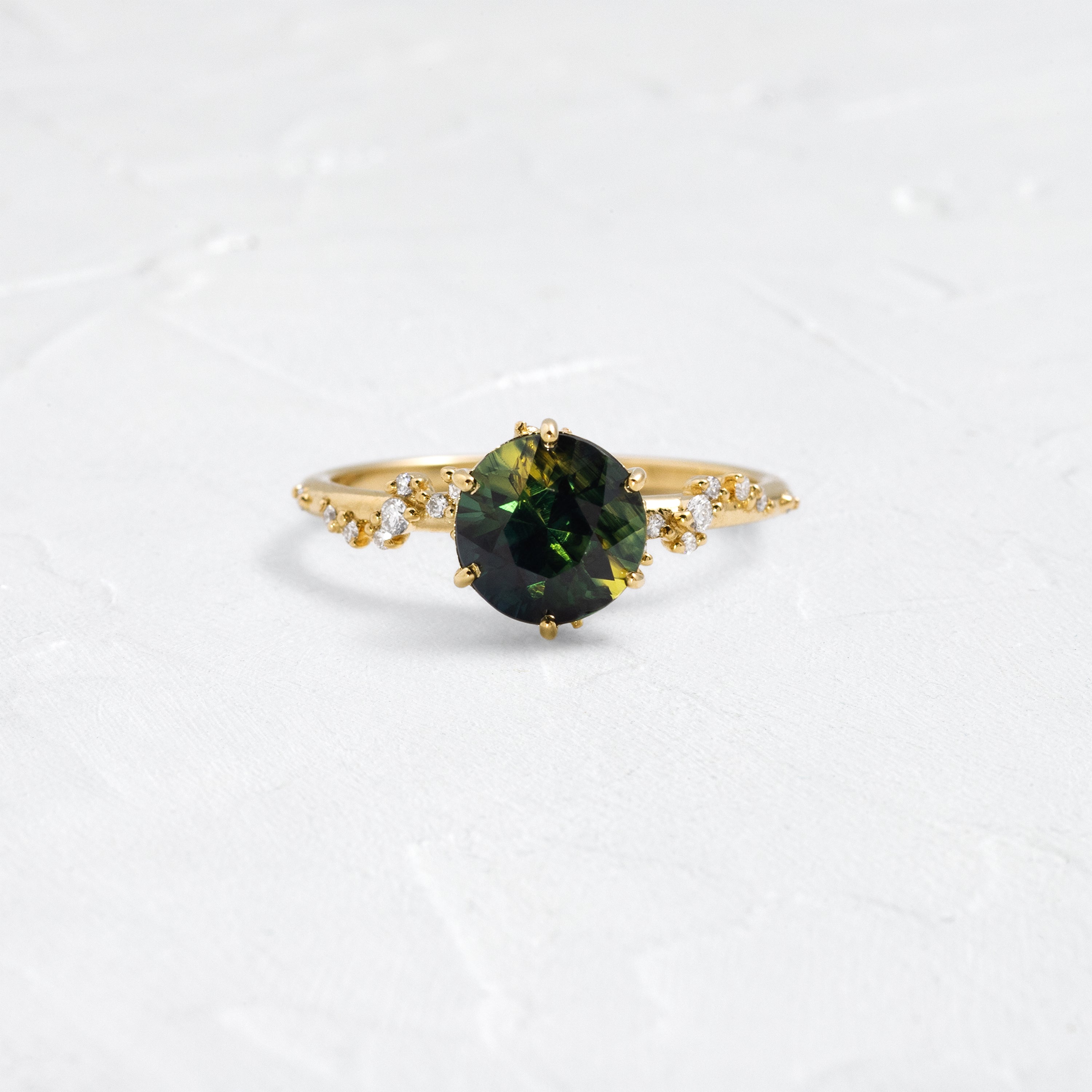 Wisteria Ring, 2.12ct. Green-Yellow Australian Sapphire - 1.5mm