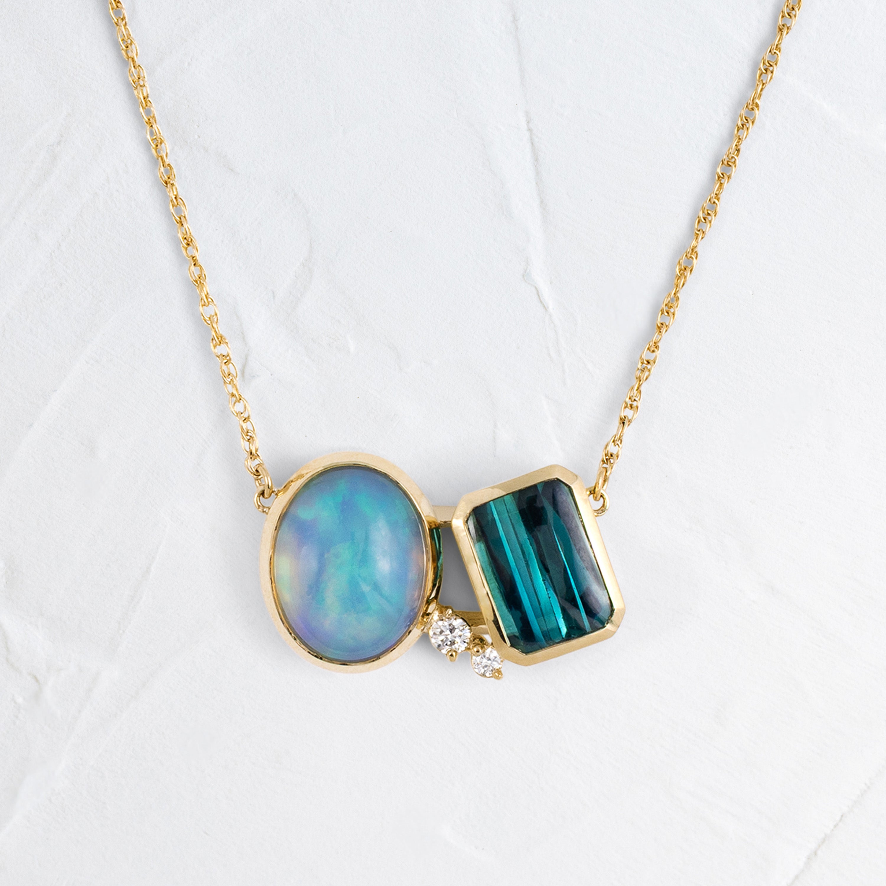 Couplet Necklace, 3.49ctw. Ethiopian Opal and Blue-Green