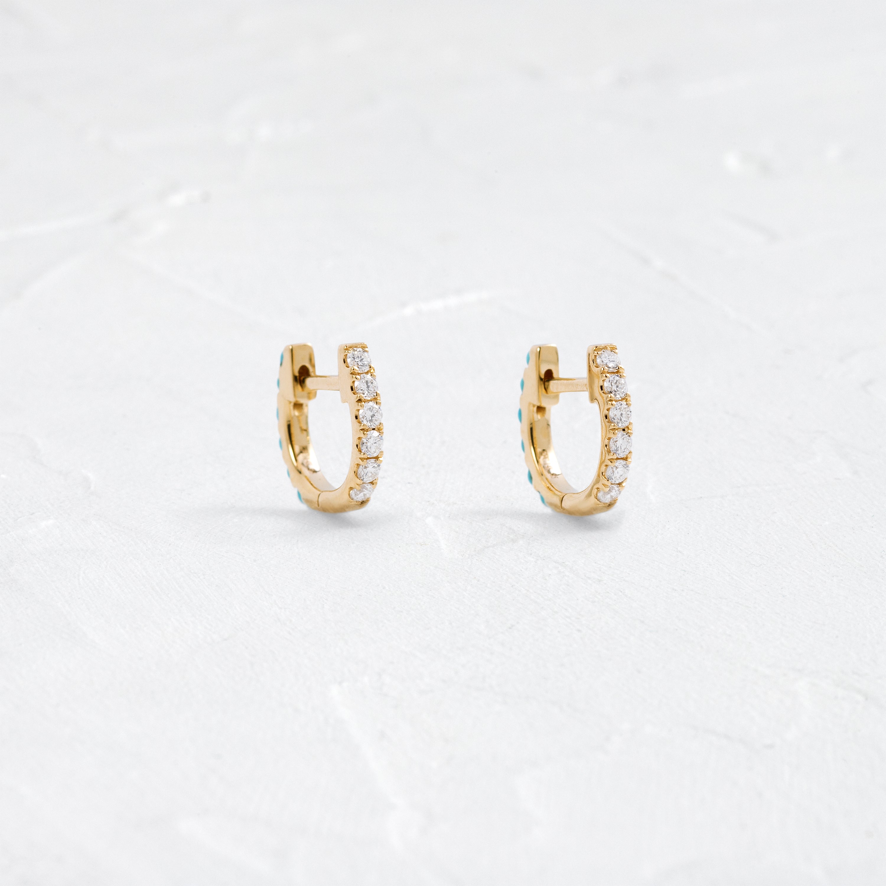 Reversible Diamond & Turquoise Mini Huggie Earrings - In Stock 