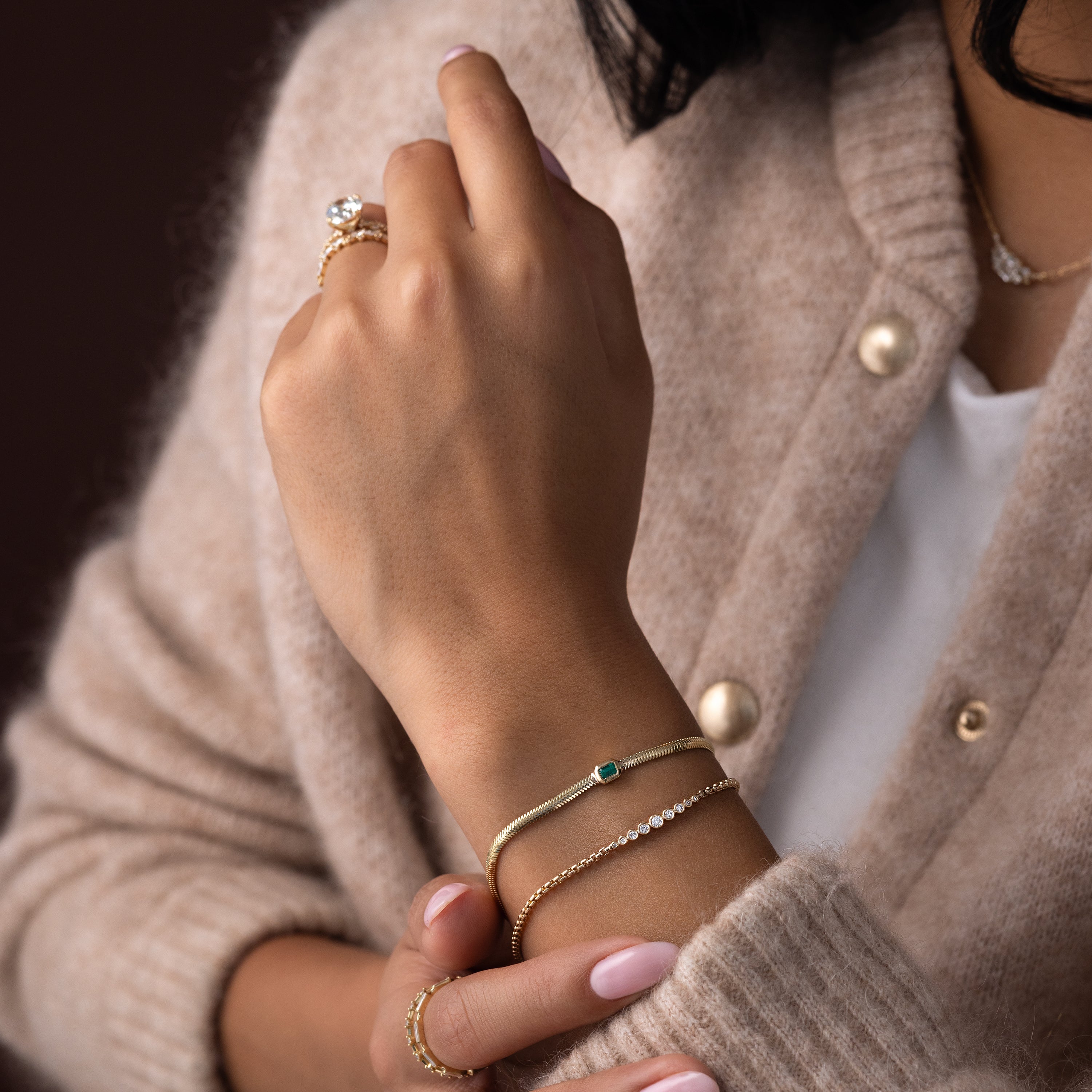 14k Emerald Small Snake Chain Bracelet - In Stock | Zoe Chicco