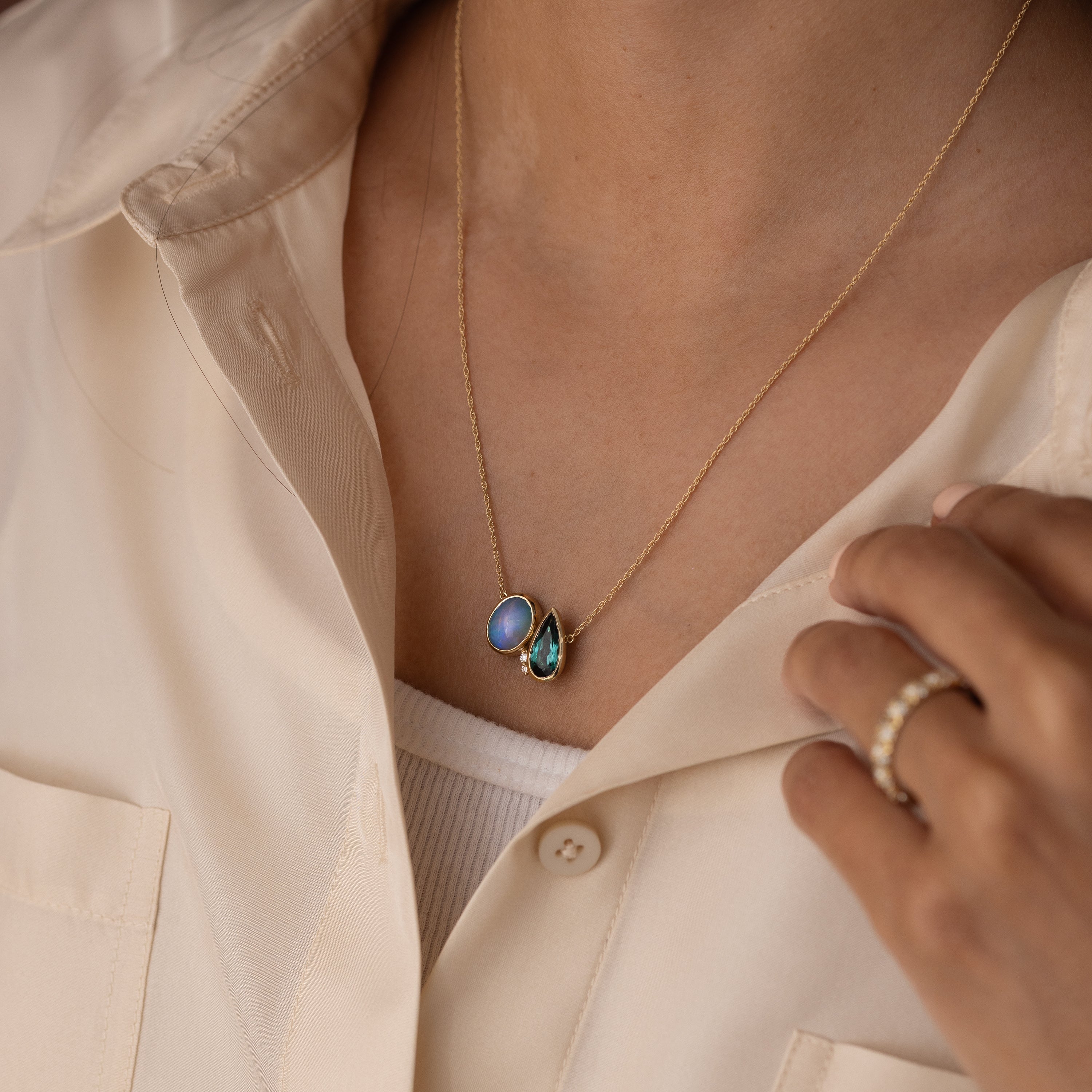 Couplet Necklace, 3.19ctw. Ethiopian Opal and Blue-Green