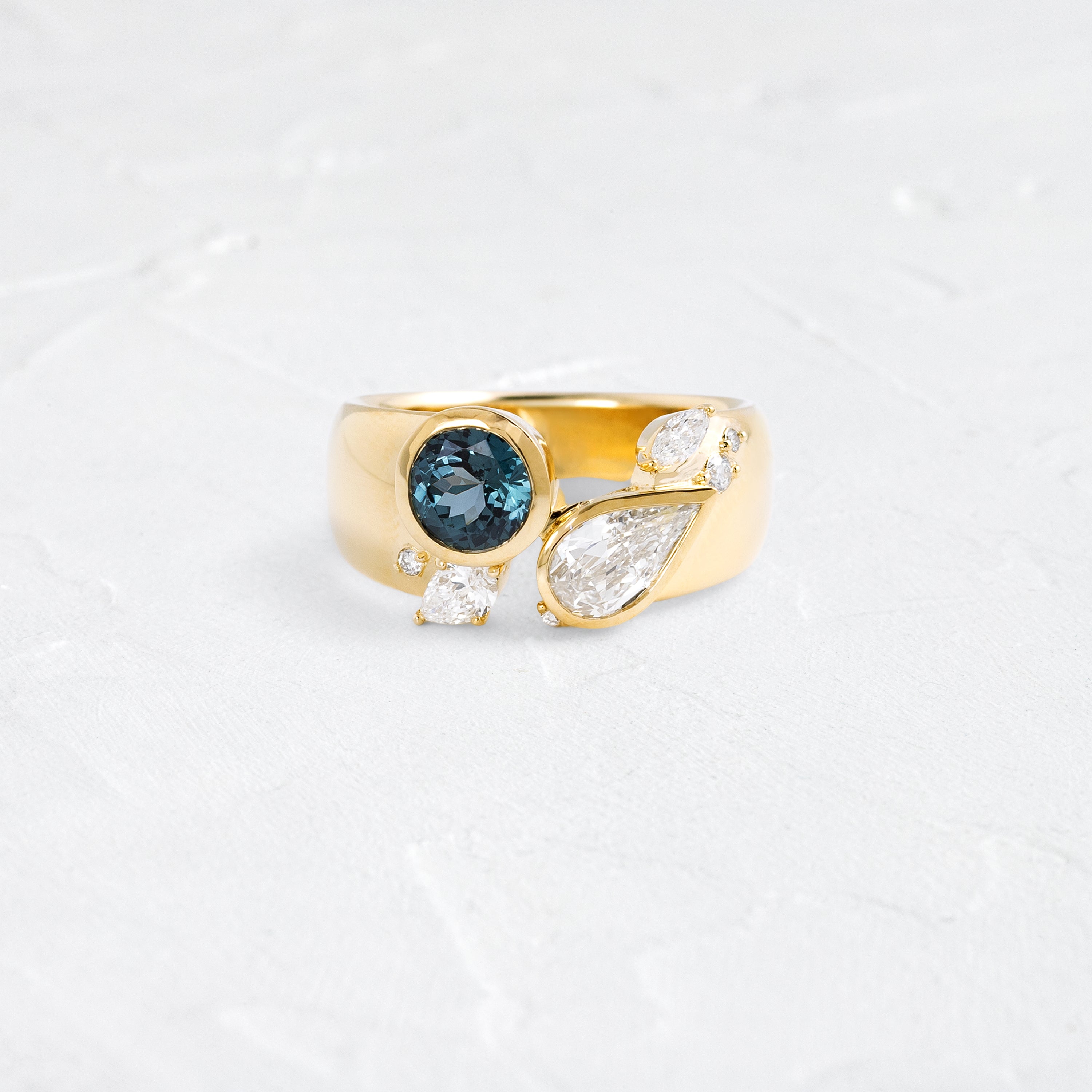 Unfolded Cigar Band, 2.64ctw. Blue Spinel and Lab-Grown Diamond