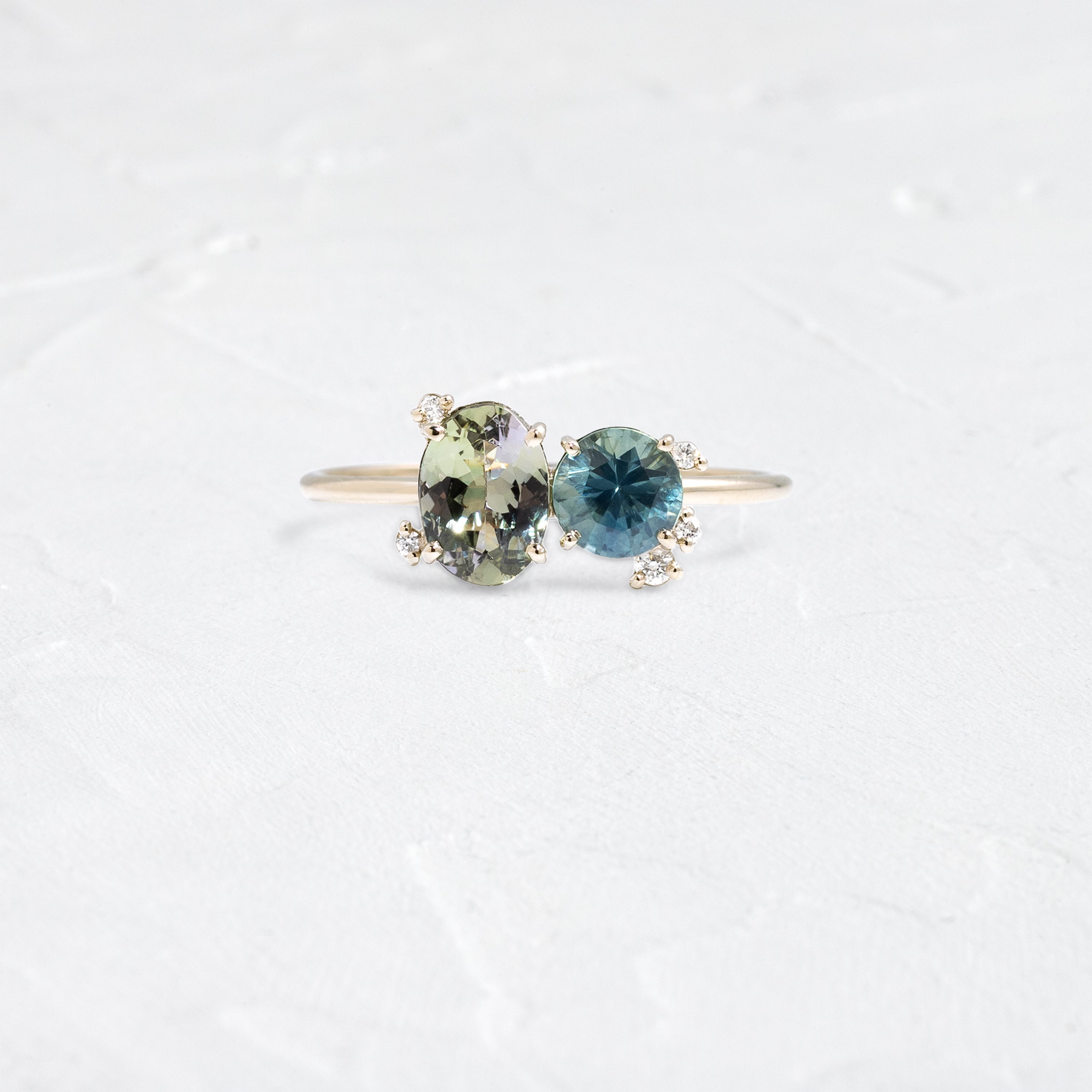 Gemstones 凛 Duality Ring, 1.36ctw. Color Change Tanzanite and Blue Montana