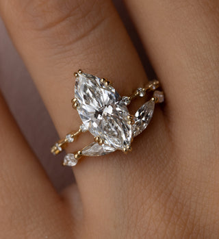 This photo features the Distance Ring in Marquise Cut show up close worn by a model.