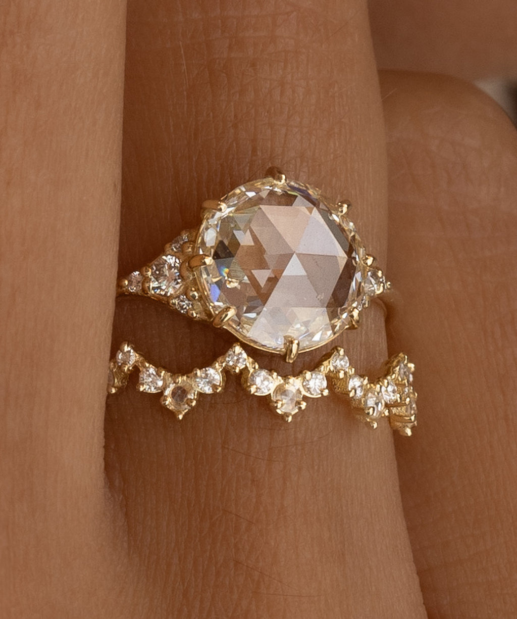 Model wearing a Lady's Slipper Ring in Rose Cut