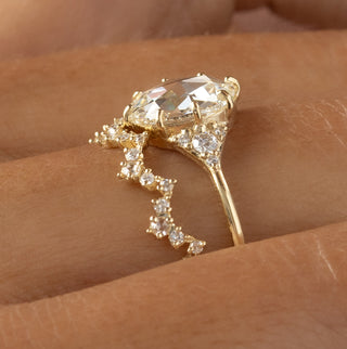 Photo features model wearing Ladys Slipper Round Rose Cut Ring