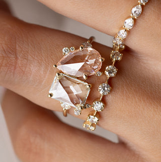 Photo features a model wearing the one of a kind rose cut Clarity Ring in 2.02ctw. with Lab-Grown White and Pink Diamonds.