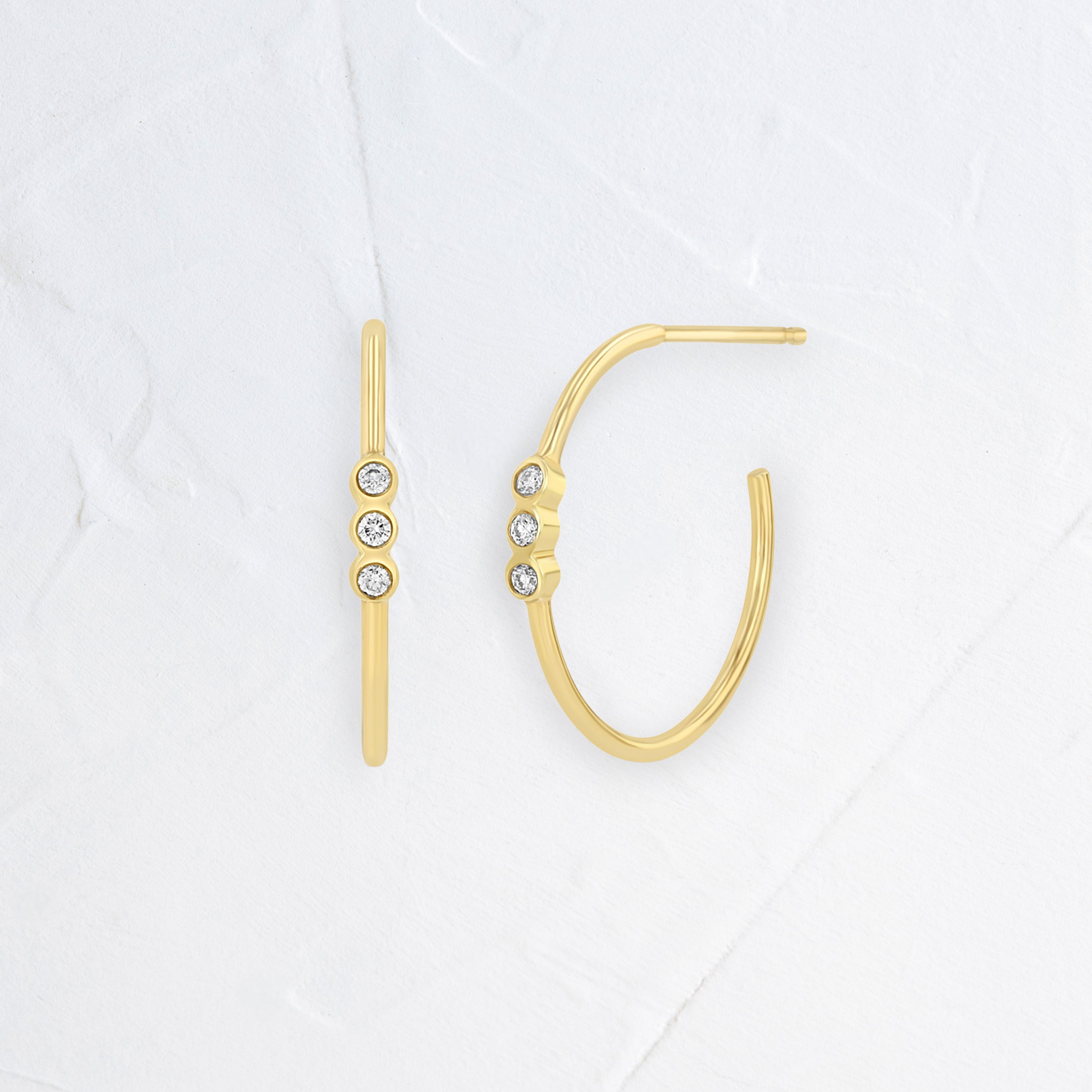 14k 3 Bezel Set Diamond Small Hoops - In Stock | Zoe Chicco