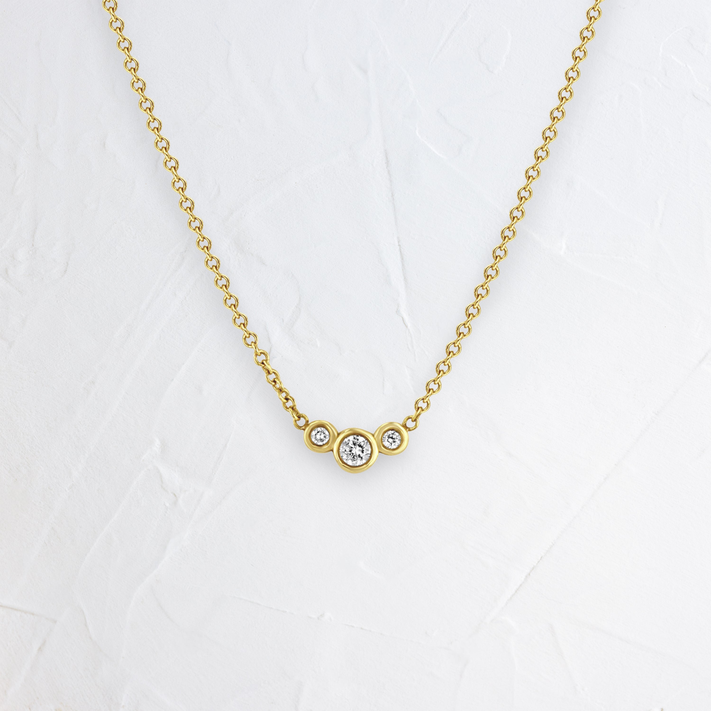 14k 3 Graduated Small Diamond Bezel Necklace - In Stock | Zoe