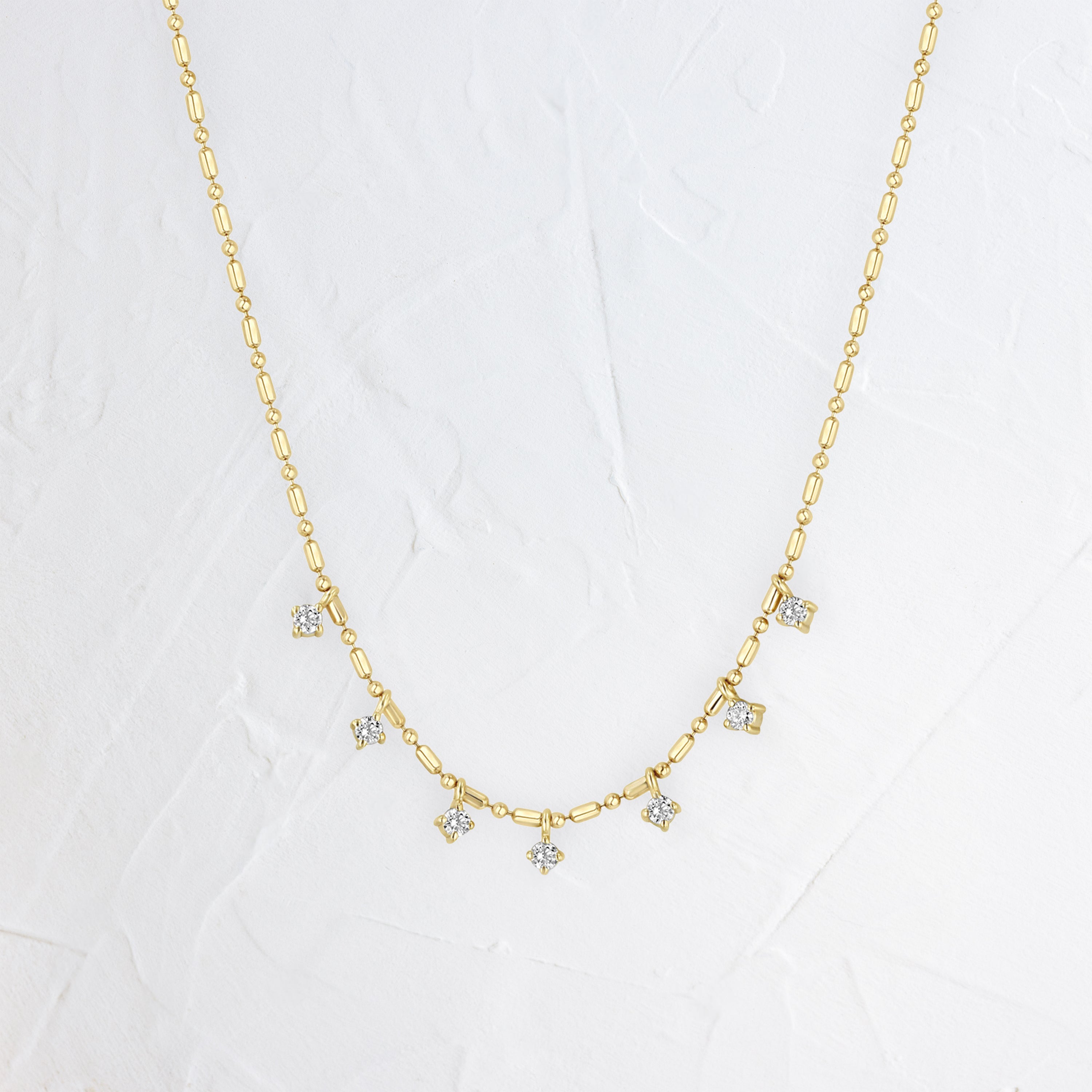 7 Dangling Prong Pearl & Diamond Tube Bar Chain - In Stock | Zoe