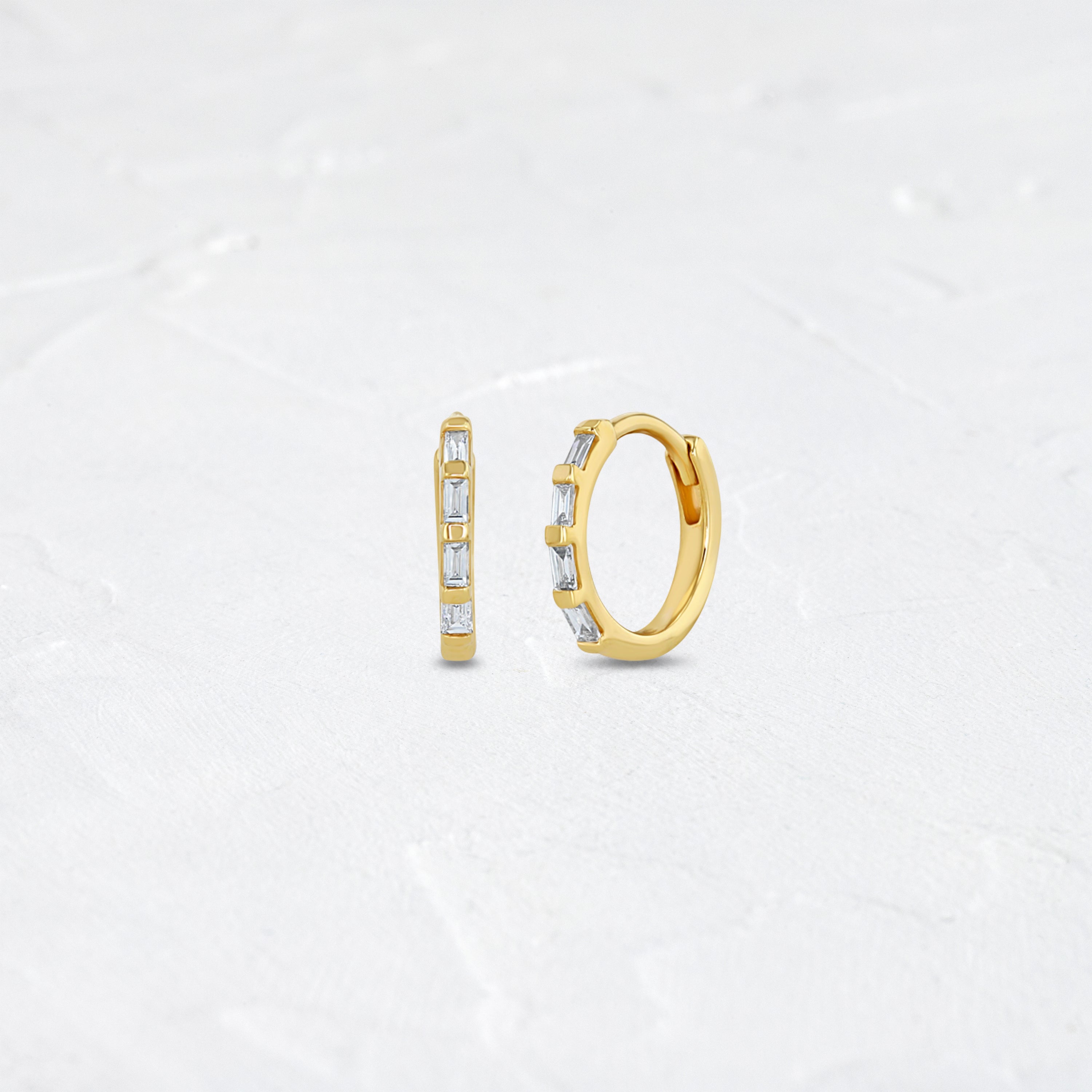 14k Baguette Diamond Hinge Huggie Hoops - In Stock | Zoe Chicco