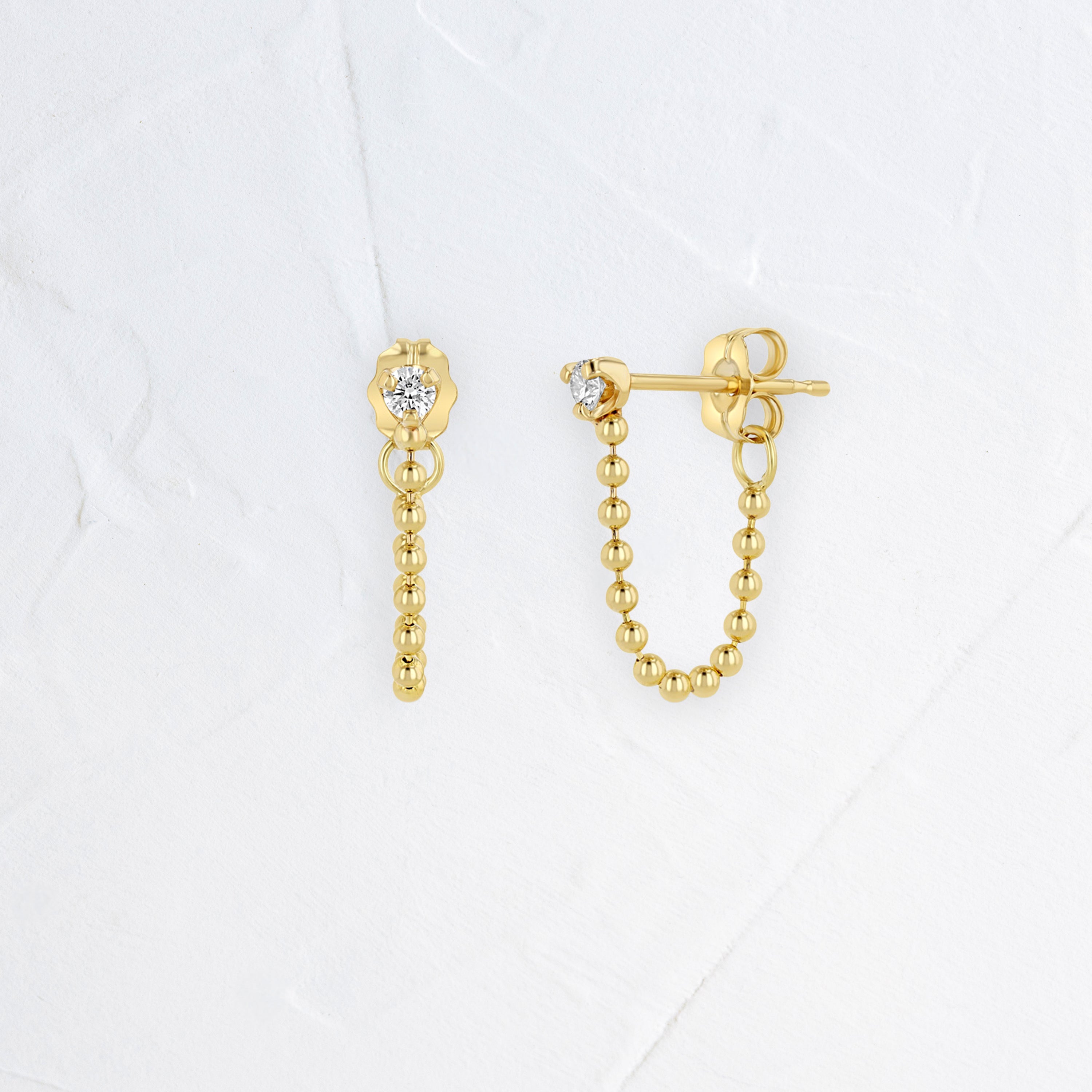 14k Prong Diamond Bead Chain Huggie Earrings - In Stock | Zoe