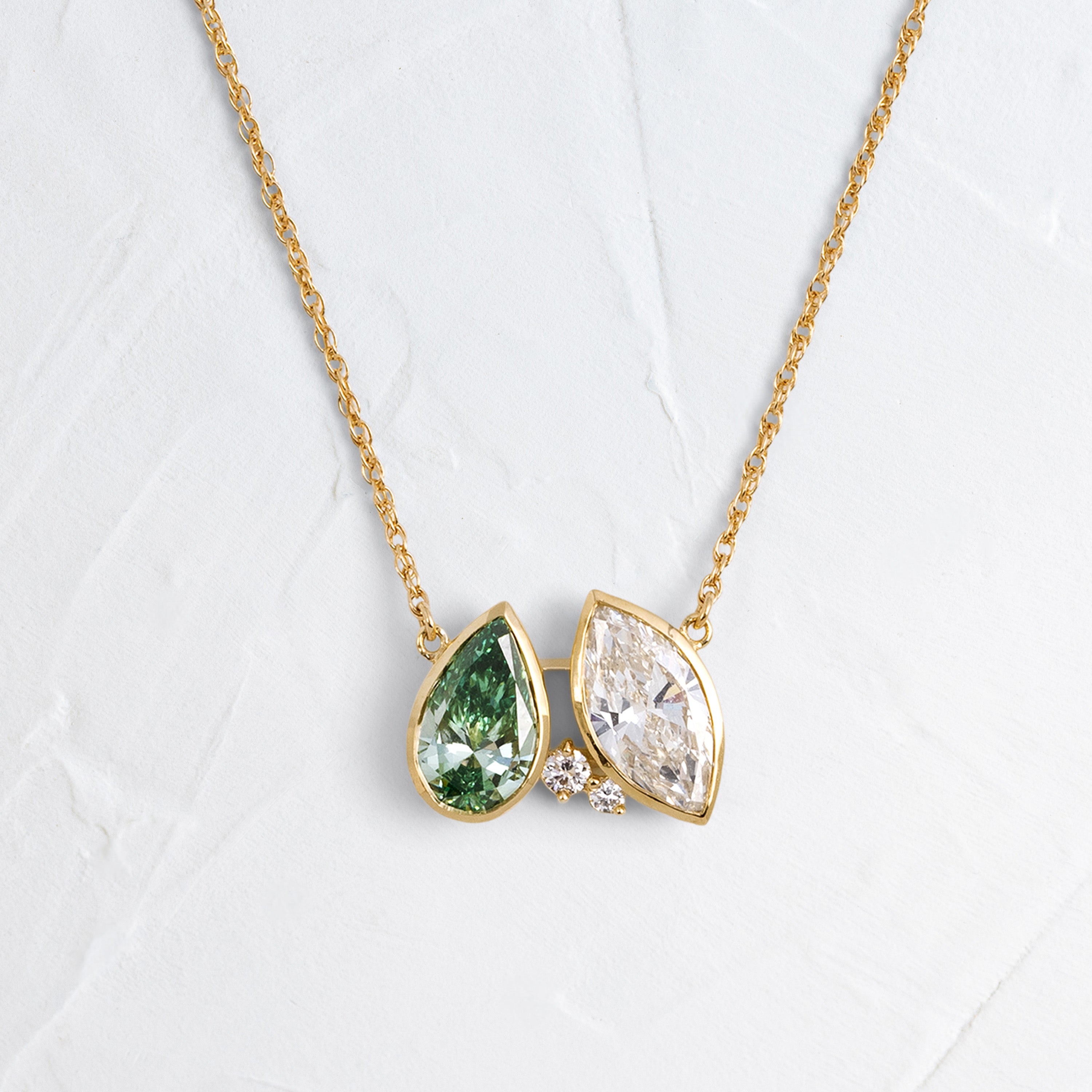 Tandem Necklace, Lab-Grown White and Green Diamonds