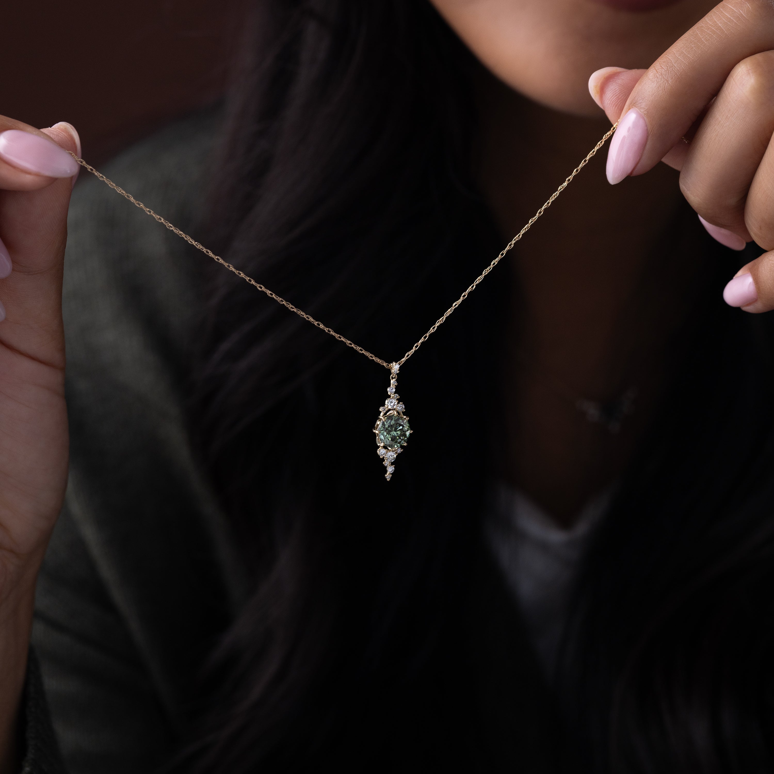 ガイジンメイドネックレス Octagon Drop Cluster Necklace, 2.01ct. Lab-Grown Green Diamond
