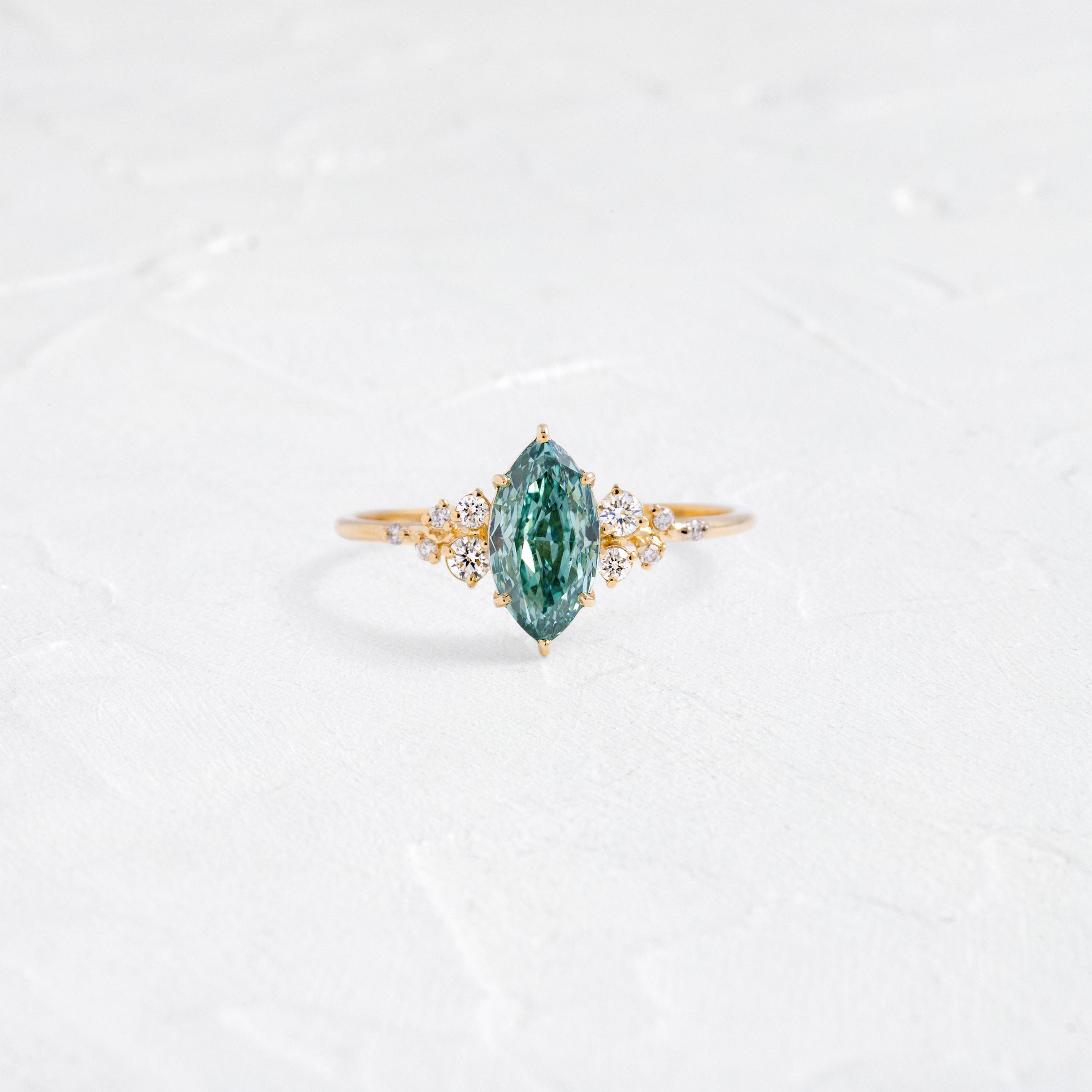 Snowdrift Ring, 1.05ct. Lab-Grown Blue-Green Diamond | Melanie