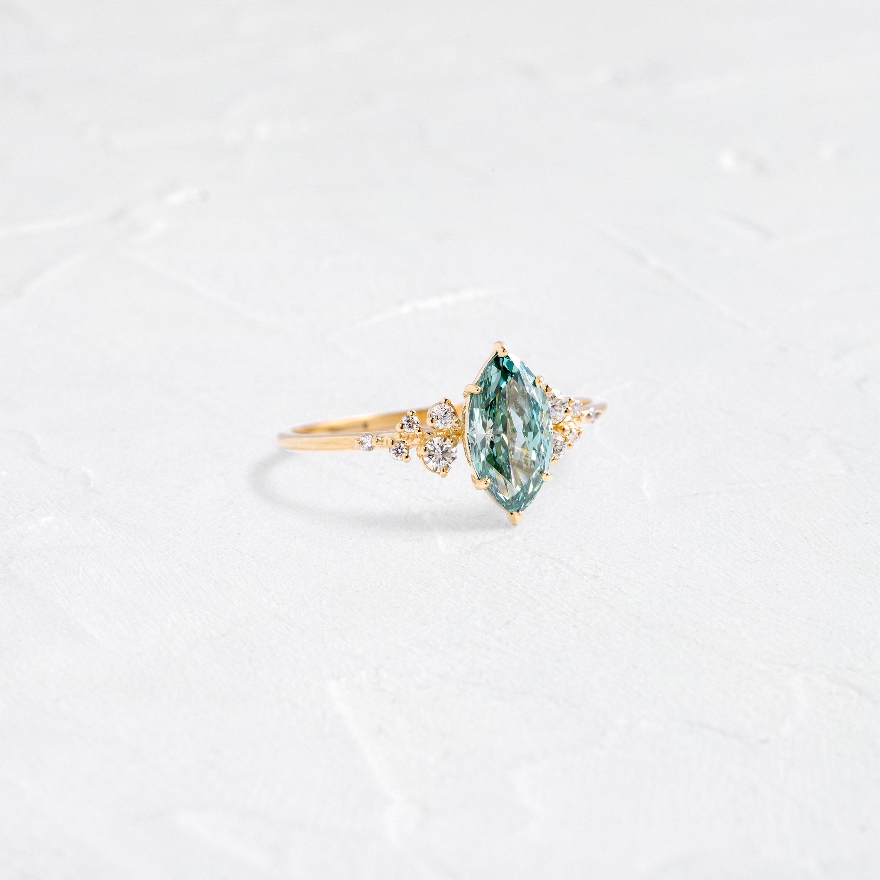 Snowdrift Ring, 1.05ct. Lab-Grown Blue-Green Diamond | Melanie