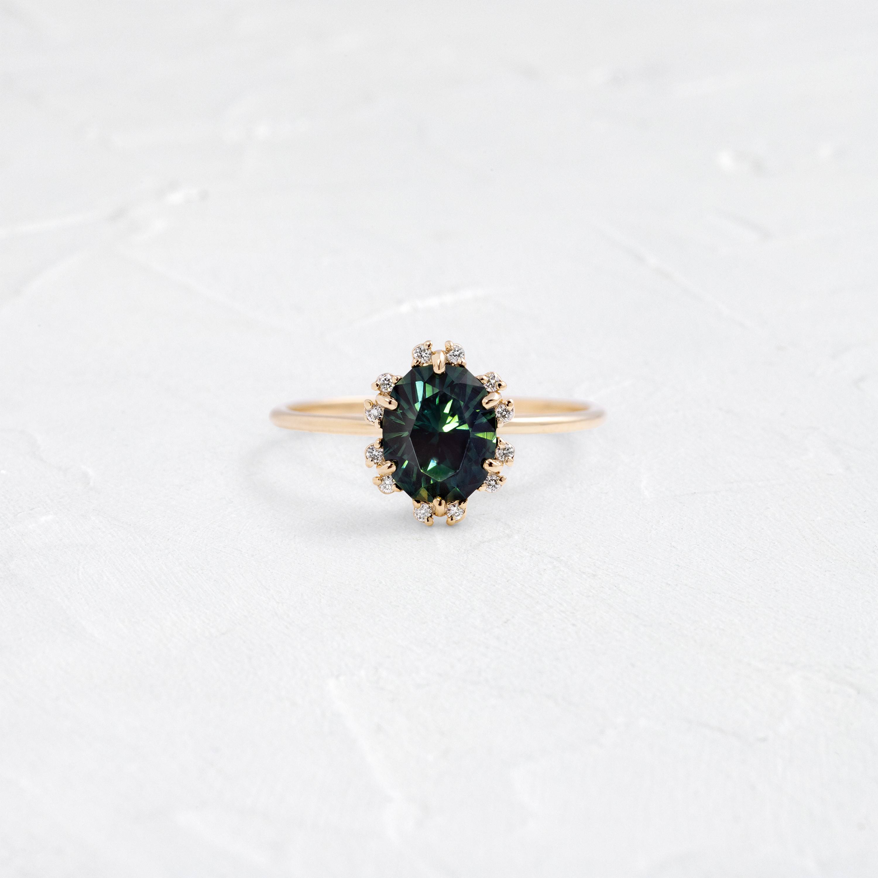 Winters Eve Ring, 1.69ct. Greenish-Blue Australian Sapphire