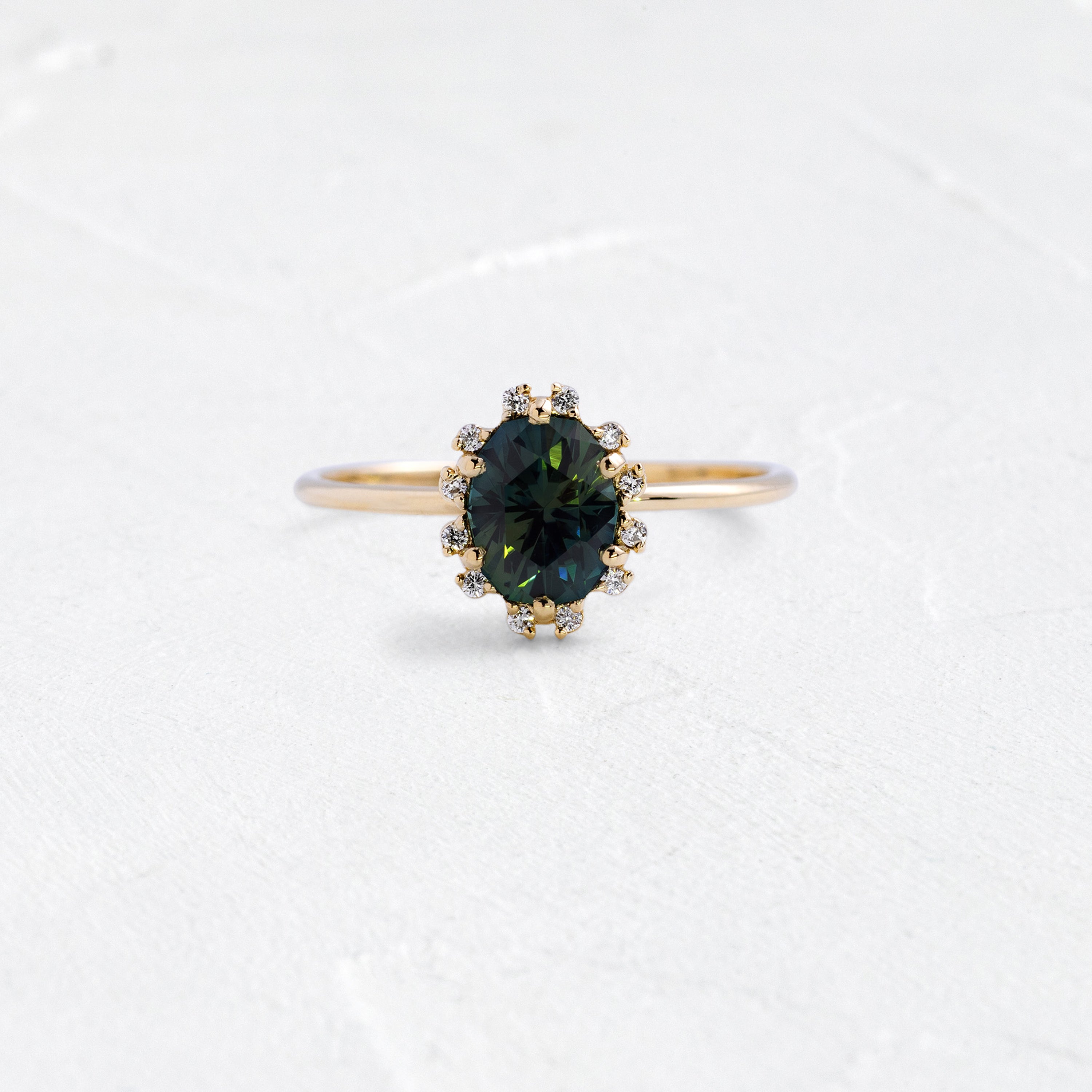 Winters Eve Ring, 1.34ct. Green-Blue Australian Sapphire | Melanie
