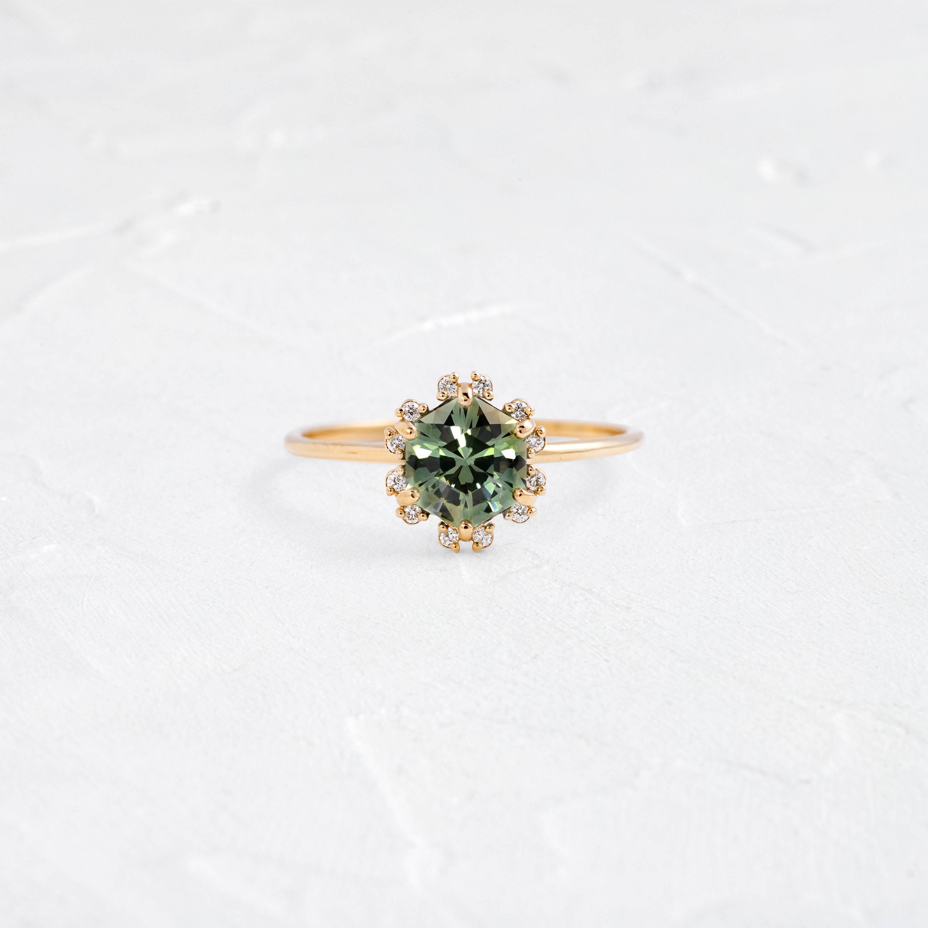 Winters Eve Ring, 1.28ct. Green Montana Sapphire | Melanie Casey