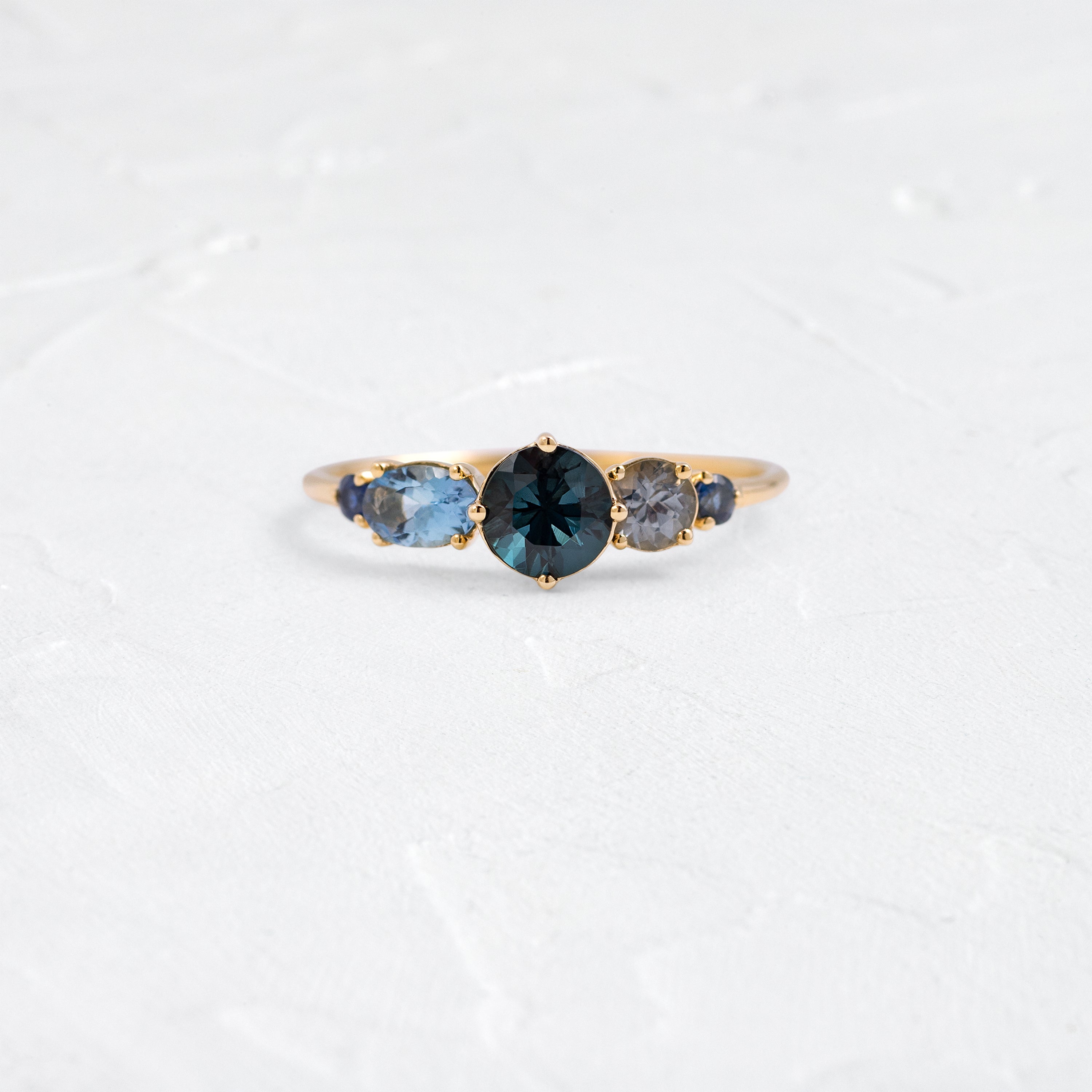 Deep Sea Linear Cluster Ring with Blue Spinel | Melanie Casey Jewelry