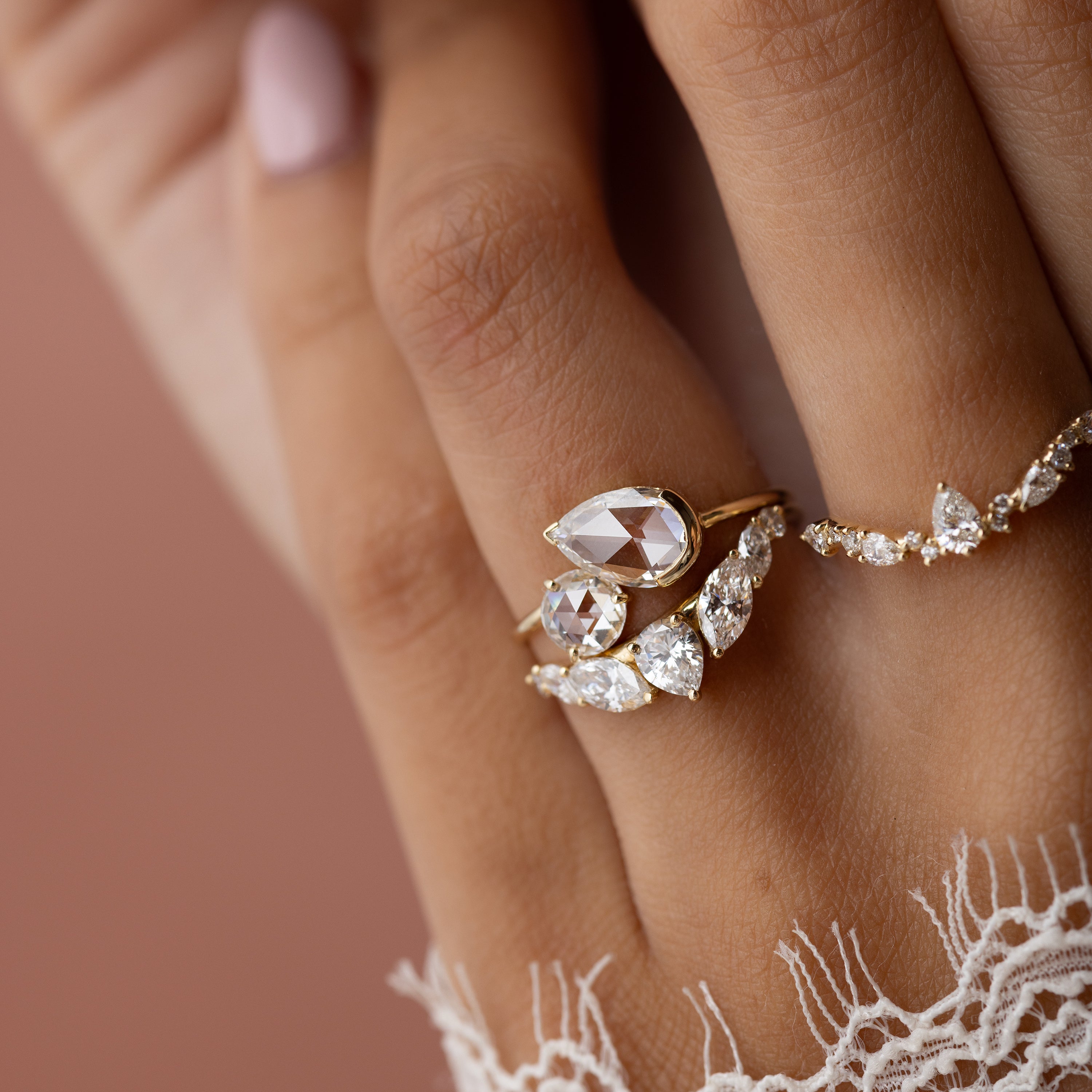Small Wonders Ring, 1.45ctw. Lab-Grown Round and Pear Rose Cuts