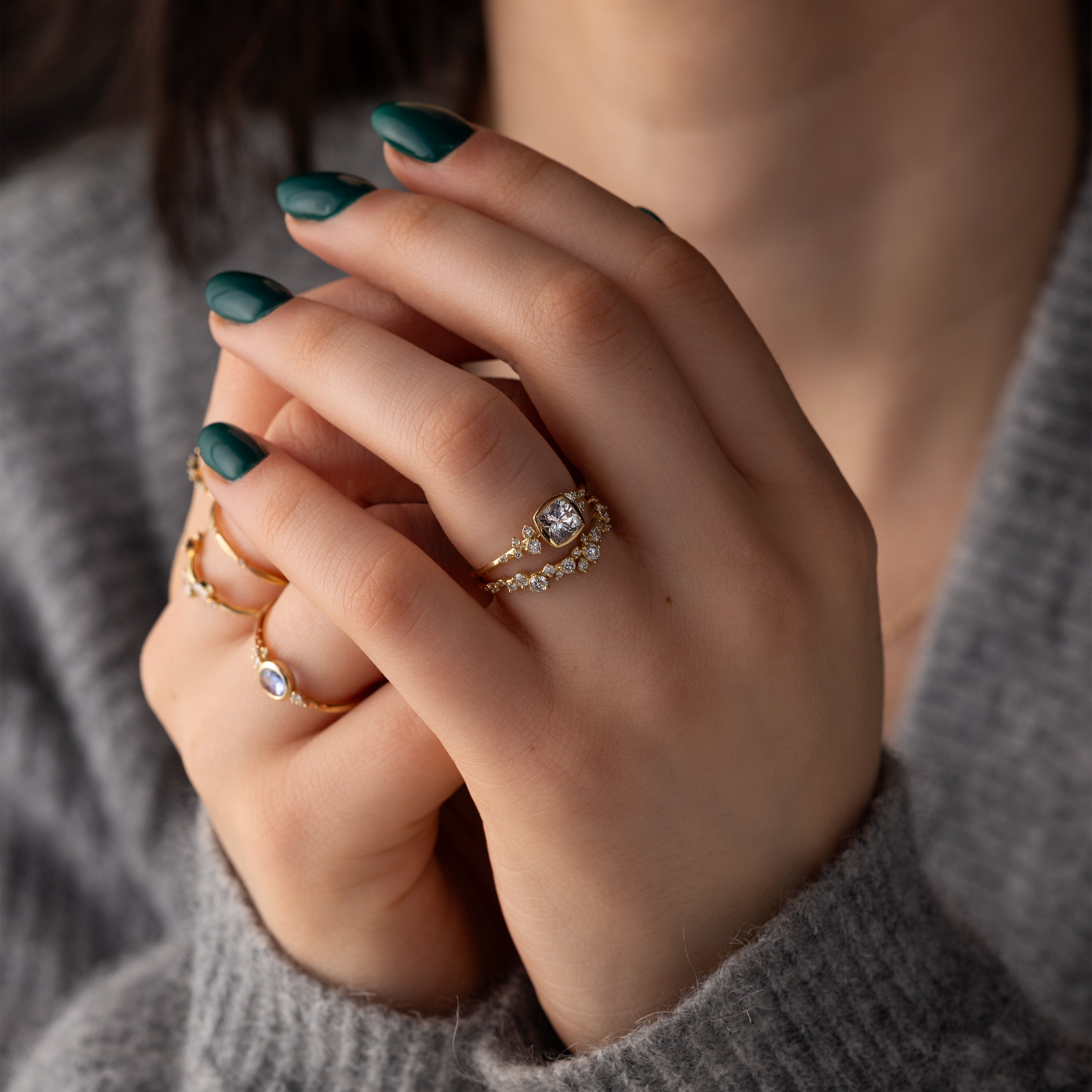 Bezel Snowdrift Ring, 0.96ct. Pale Gray-Pink Montana Sapphire