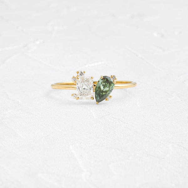 Duality Ring, 0.74ctw. Lab-Grown White and Green Diamonds