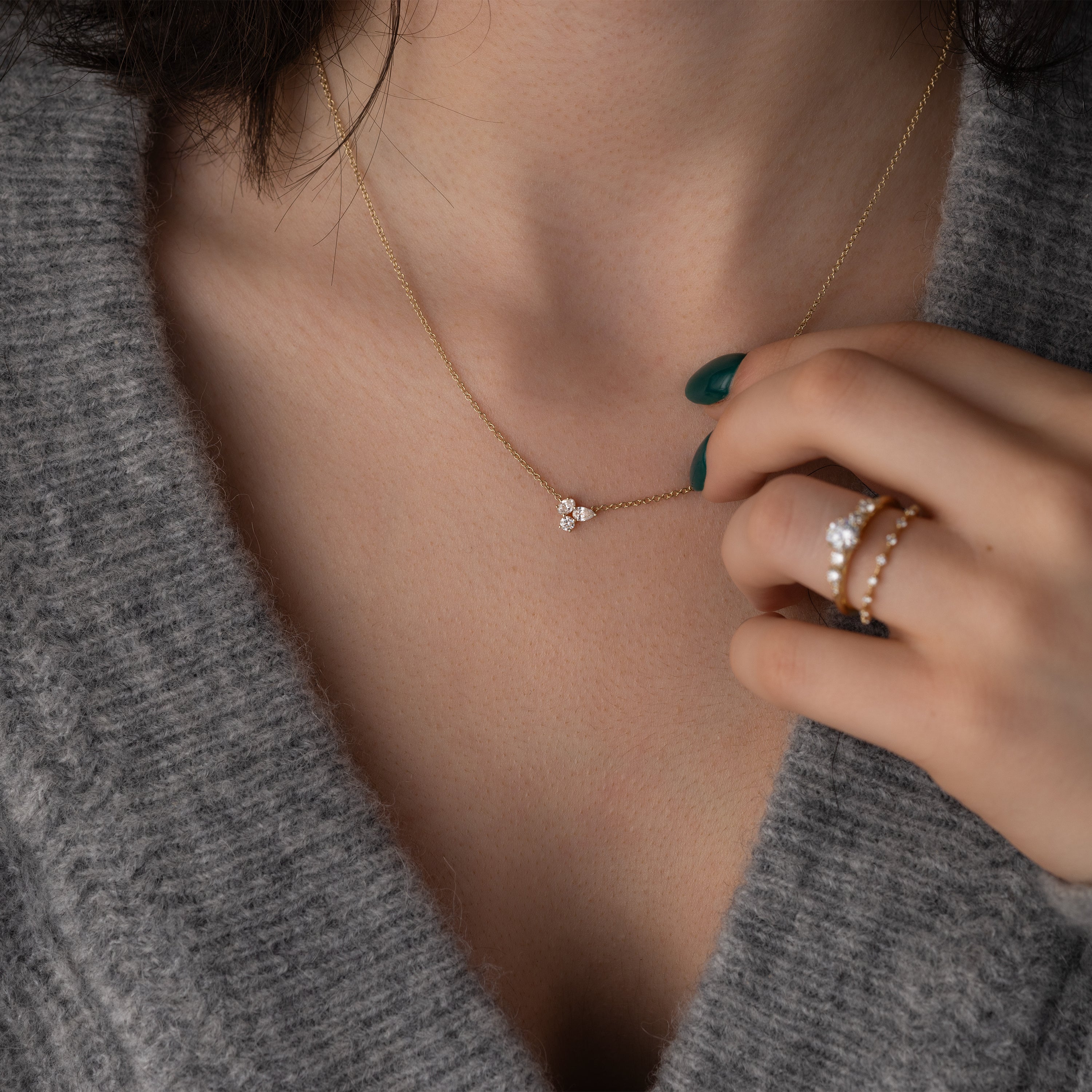 Triple Diamond Cluster Necklace - In Stock | EF Collection