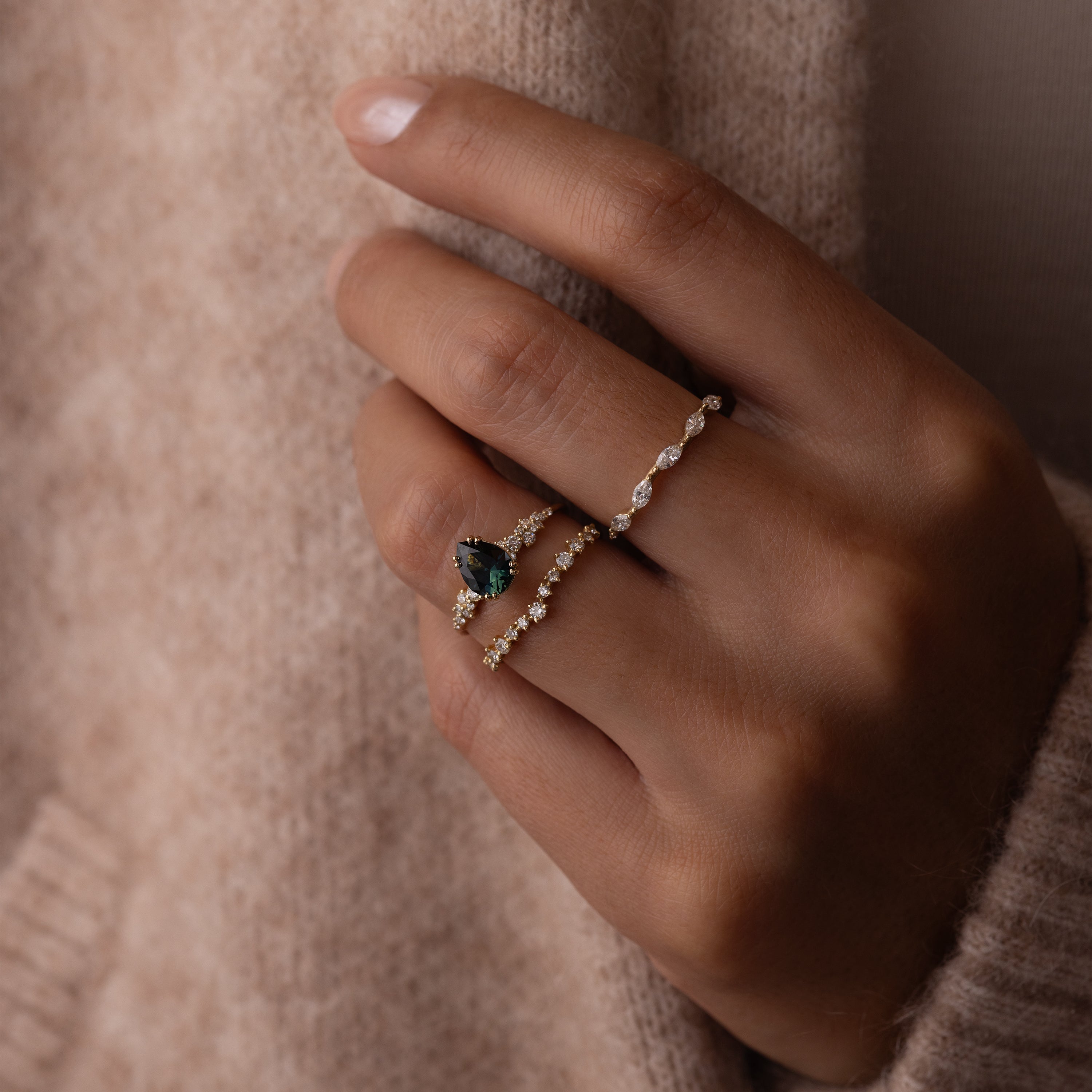 On the Horizon Ring, 1.11ct. Bluish Green Australian Sapphire