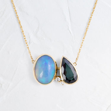 Couplet Necklace, Ethiopian Opal and Blue-Green Indicolite