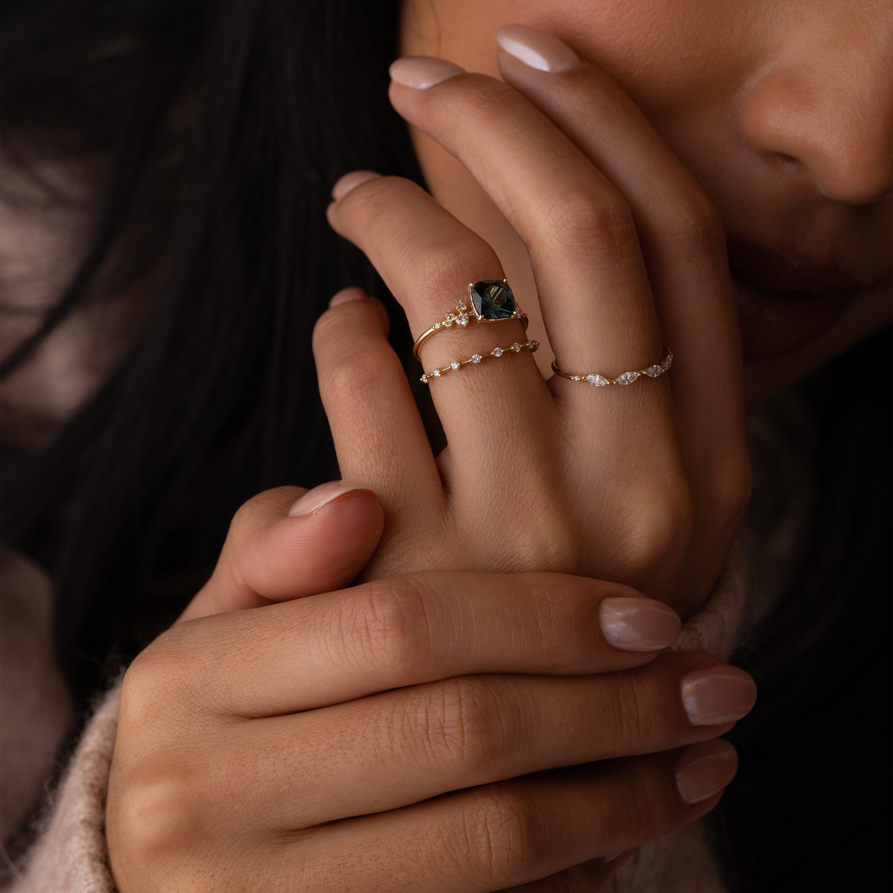 Snowdrift Ring, 1.76ct. Blue-Green Australian Sapphire | Melanie