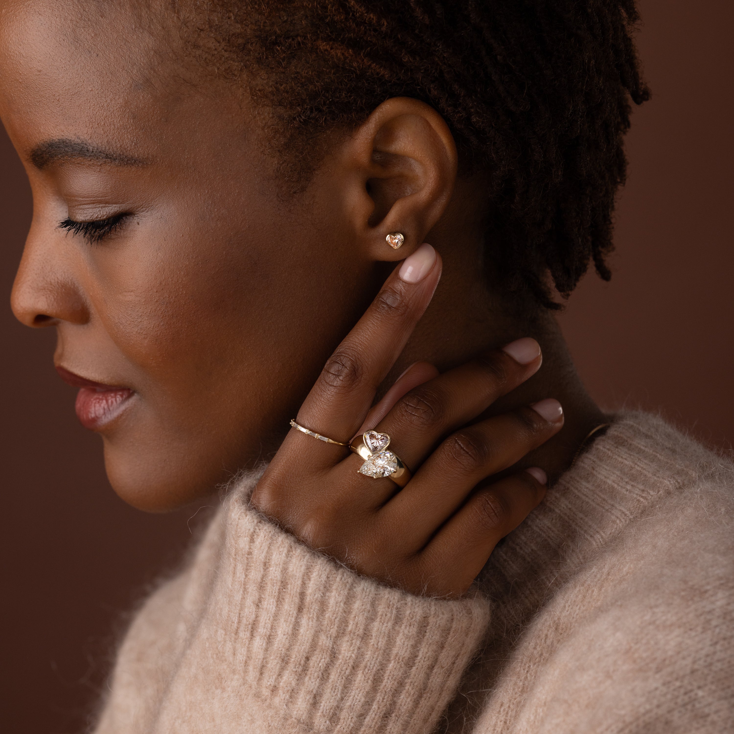Heart to Heart Bezel Studs, Pink Diamond | Melanie Casey