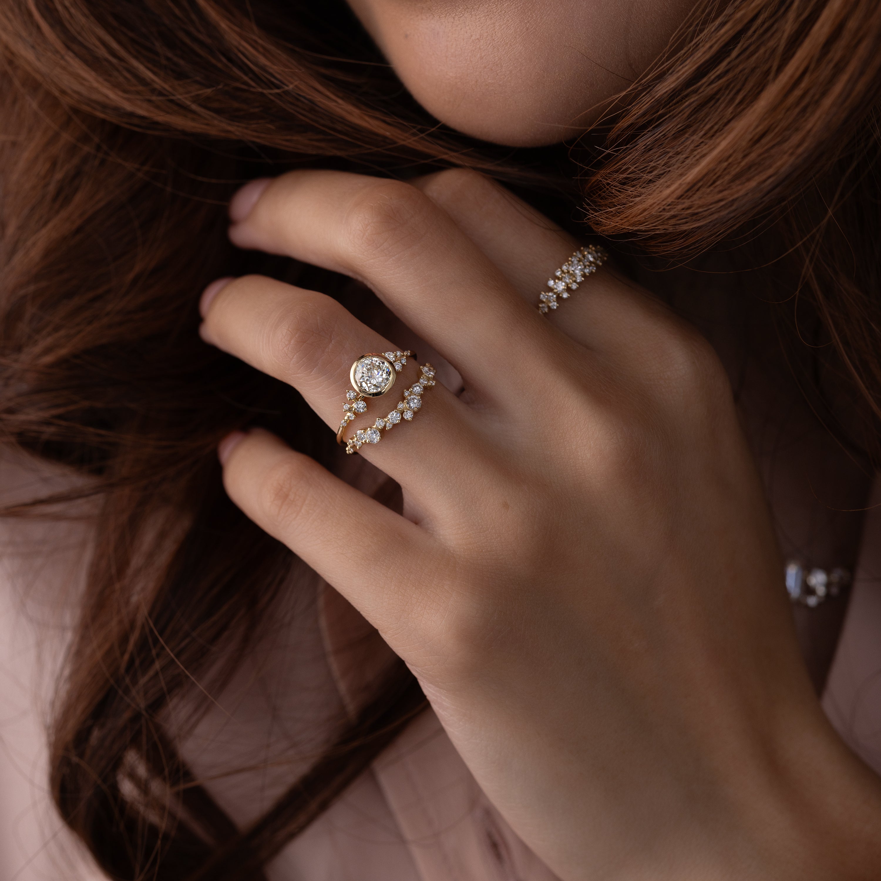 Bezel Snowdrift Ring, 1.28ct. Natural Champagne Diamond | Melanie