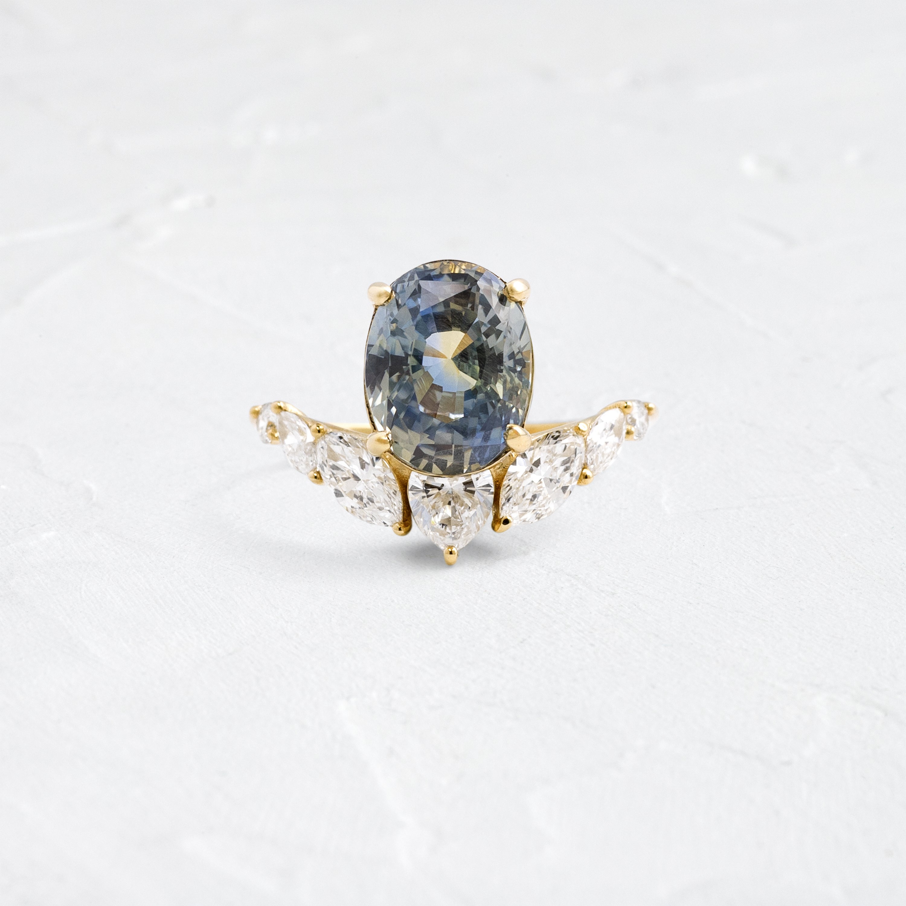 Attune Ring, 4.25ct. Bicolor Blue and Greenish Yellow Sapphire