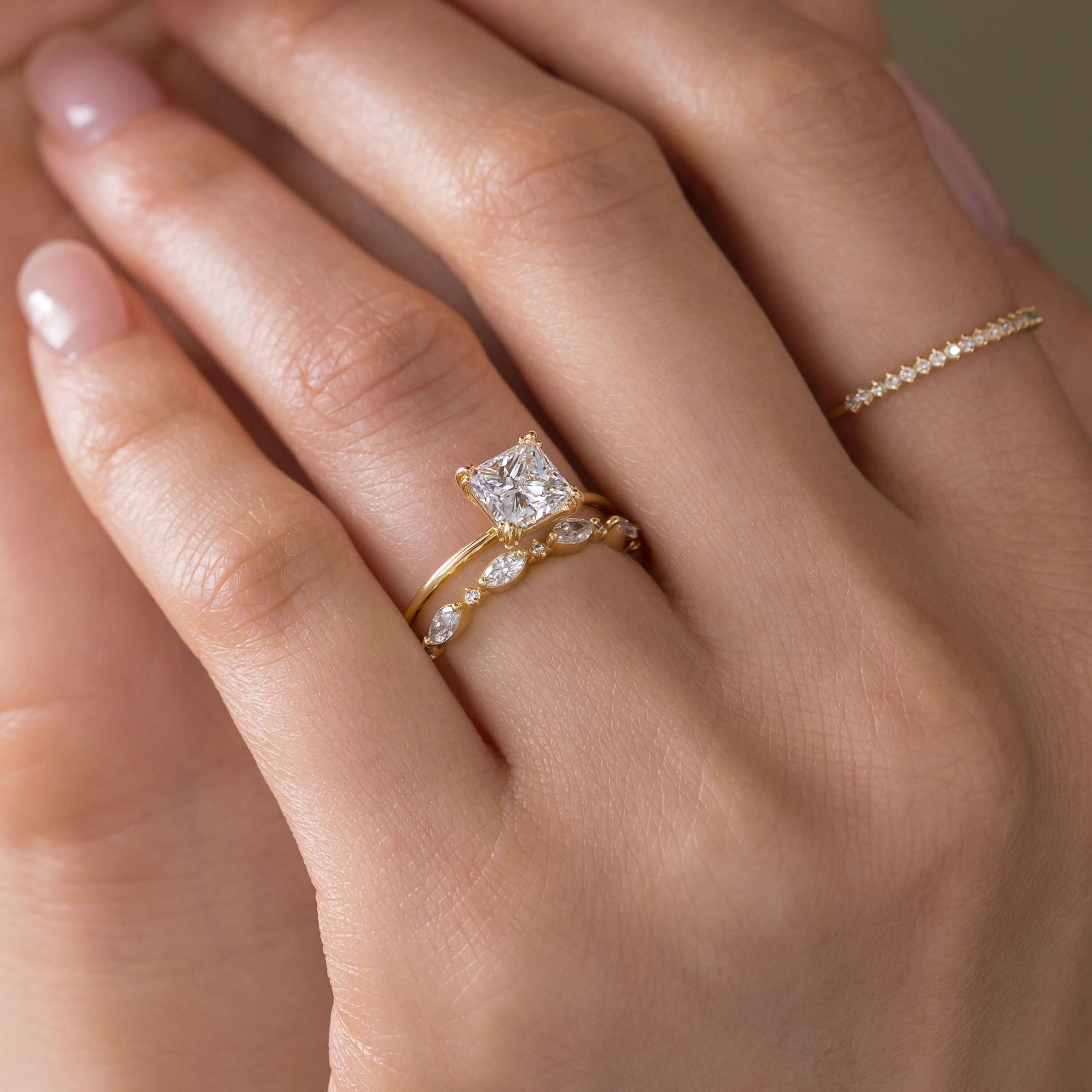 princess cut dress rings 14K White Gold Princess Cut Three Stone Diamond Engagement Ring