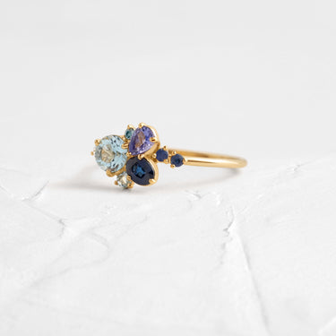 Clear Water Ring | Aquamarine and Sapphire Cluster Ring | Melanie 