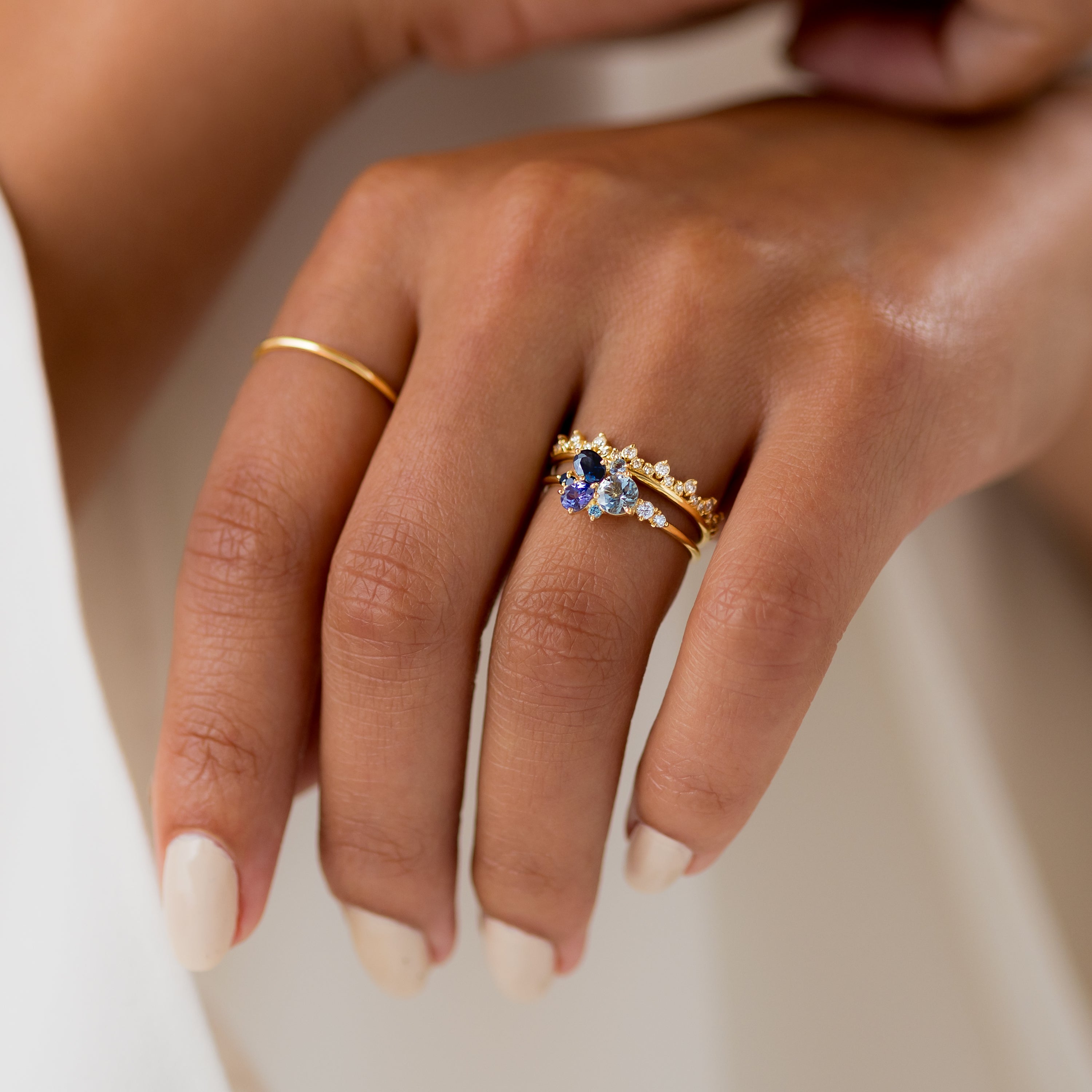 Clear Water Ring | Aquamarine and Sapphire Cluster Ring | Melanie