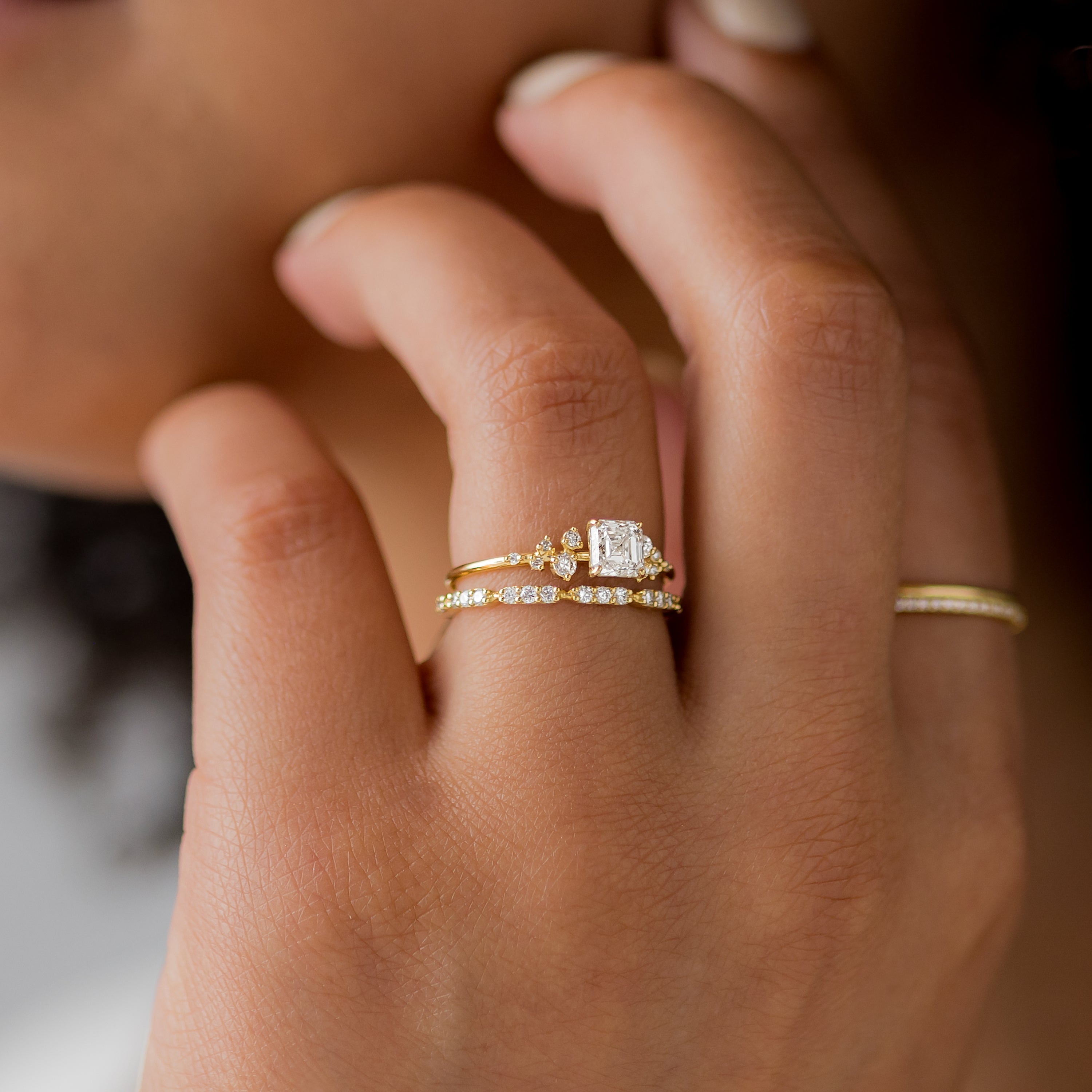 Snowdrift Ring - Asscher Cut Diamond Unique Engagement Ring