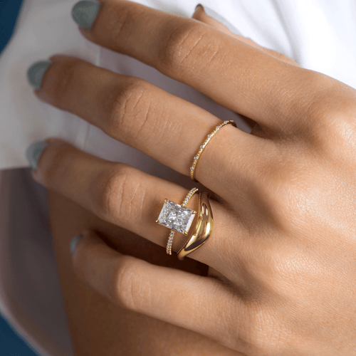 Whisper Ring with Pave Band, Radiant Cut | Handcrafted Engagement