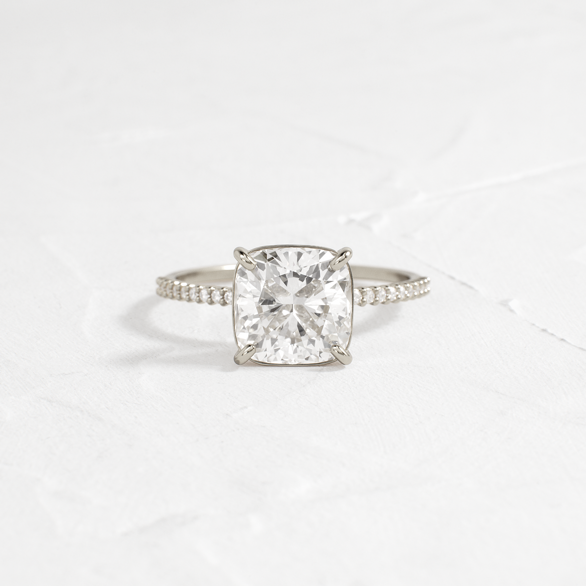 Whisper Ring with Pave Band, Cushion Cut | Handcrafted Engagement